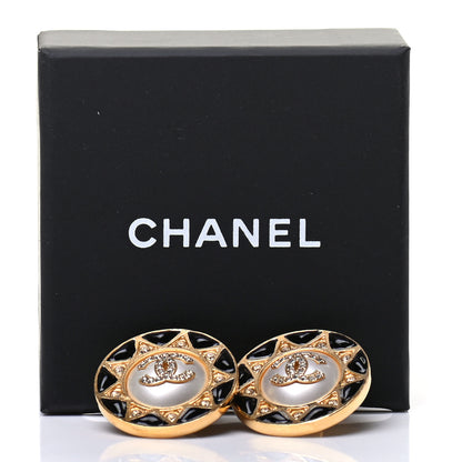 Chanel Pearl Crystal CC Round Earrings Gold Black 5 of 5
