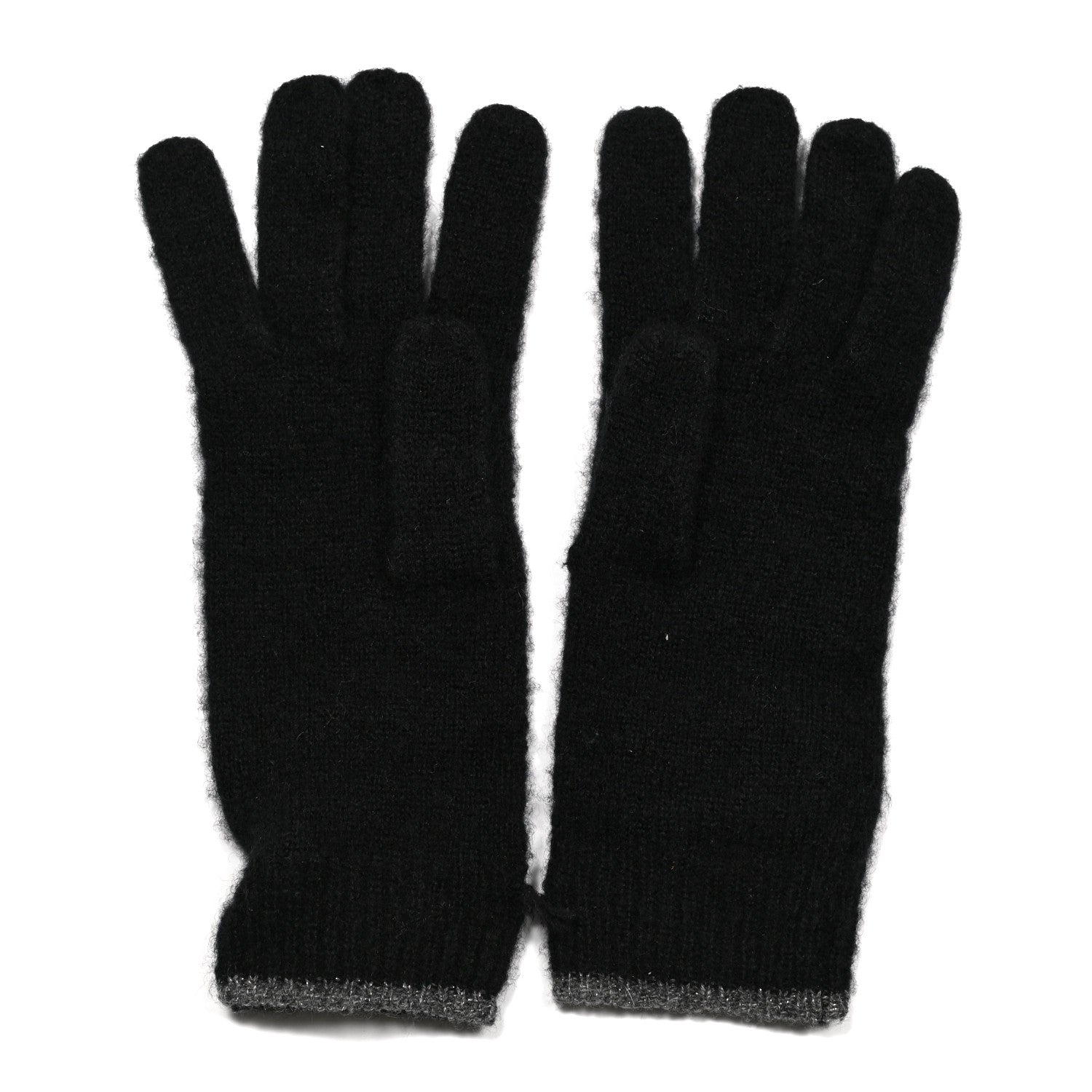 Chanel Cashmere Silk CC Gloves Black Grey 2 of 3