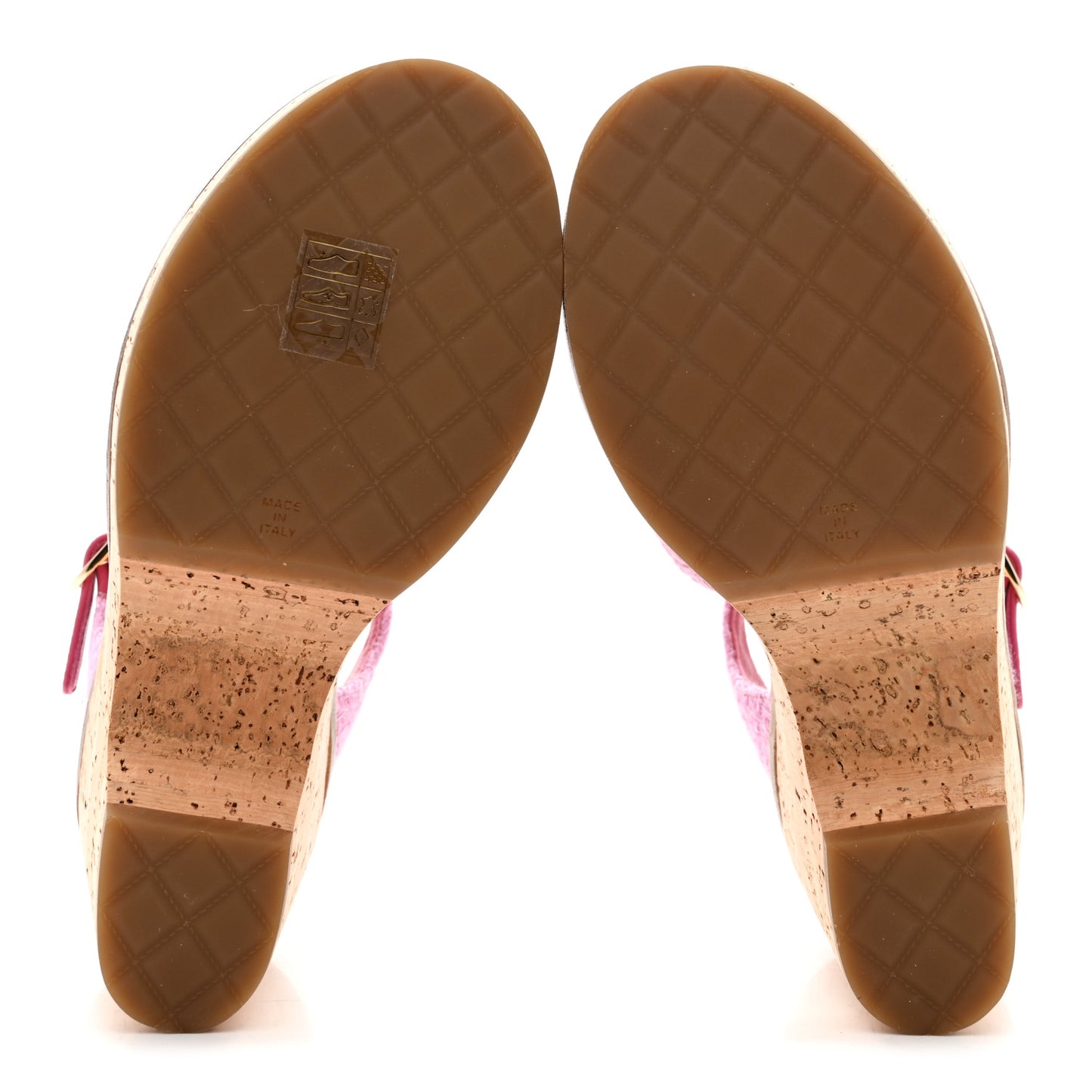 Tweed Cork CC Wedge Sandals 37.5 Pink