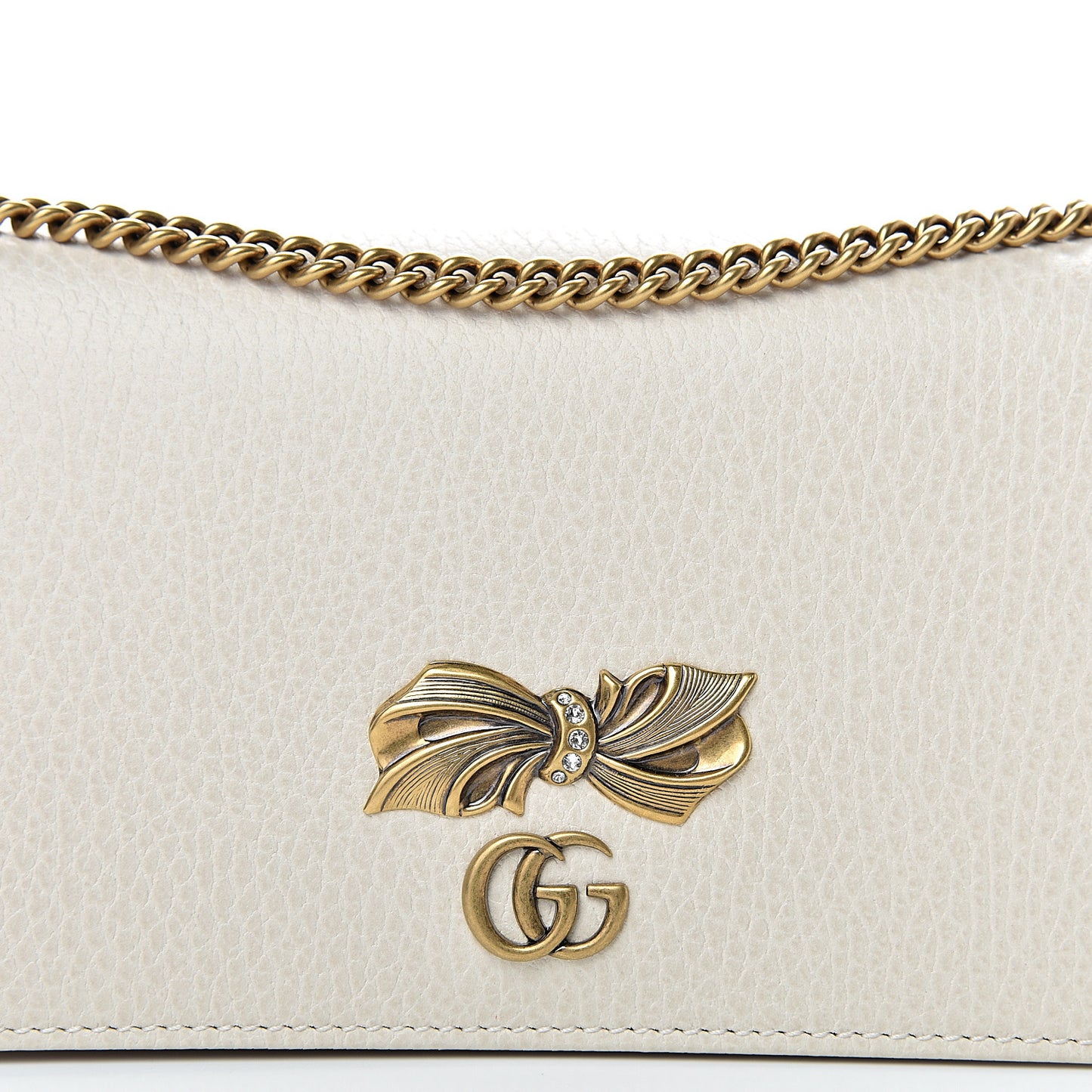 Calfskin GG Marmont Bow Chain Wallet White