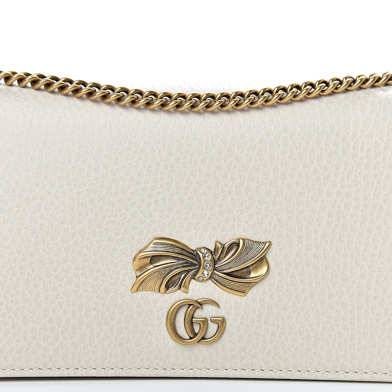 Gucci Calfskin GG Marmont Bow Chain Wallet White 6 of 8