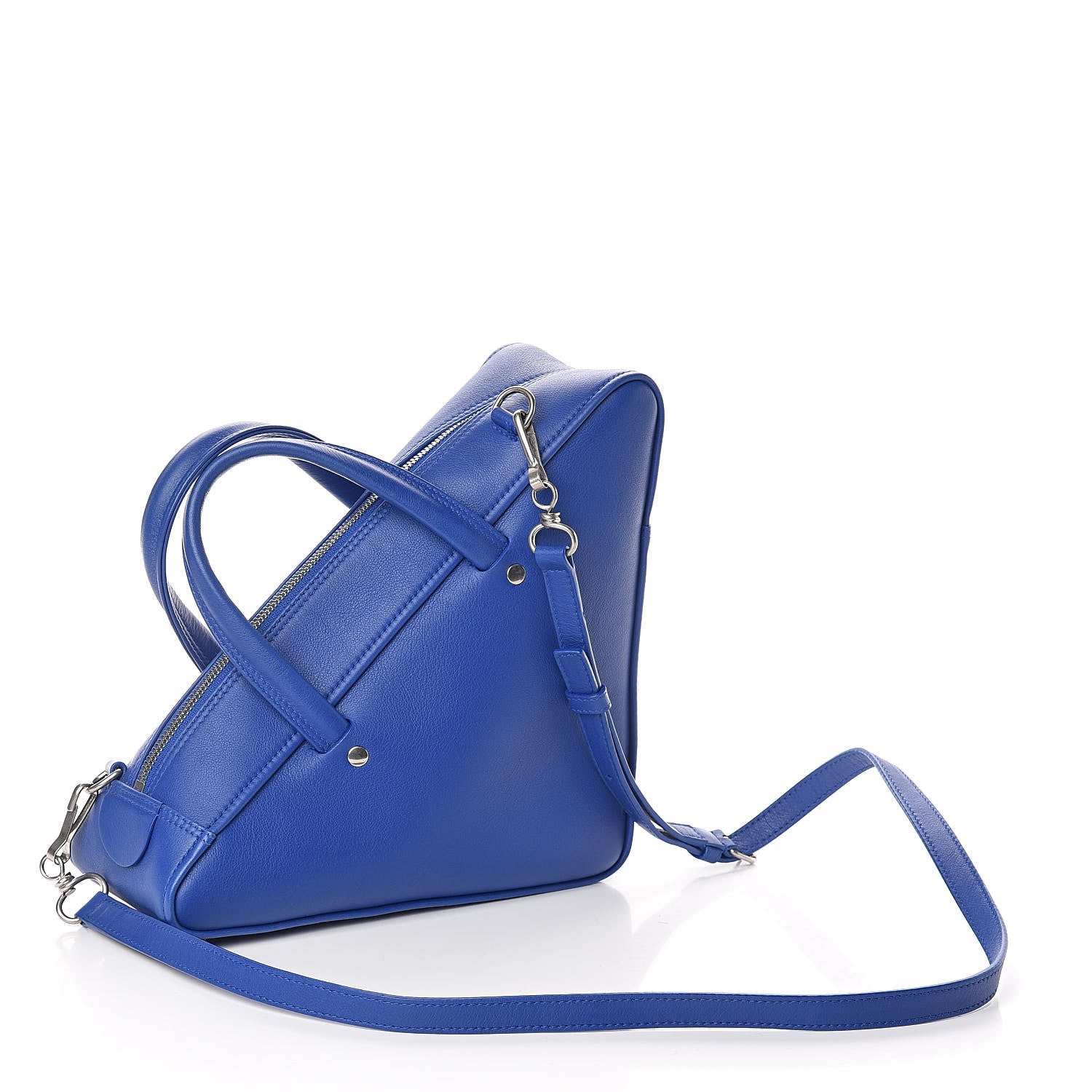 Balenciaga Shiny Day Calfskin Logo S Triangle Duffle Bleu Roi White 3 of 11