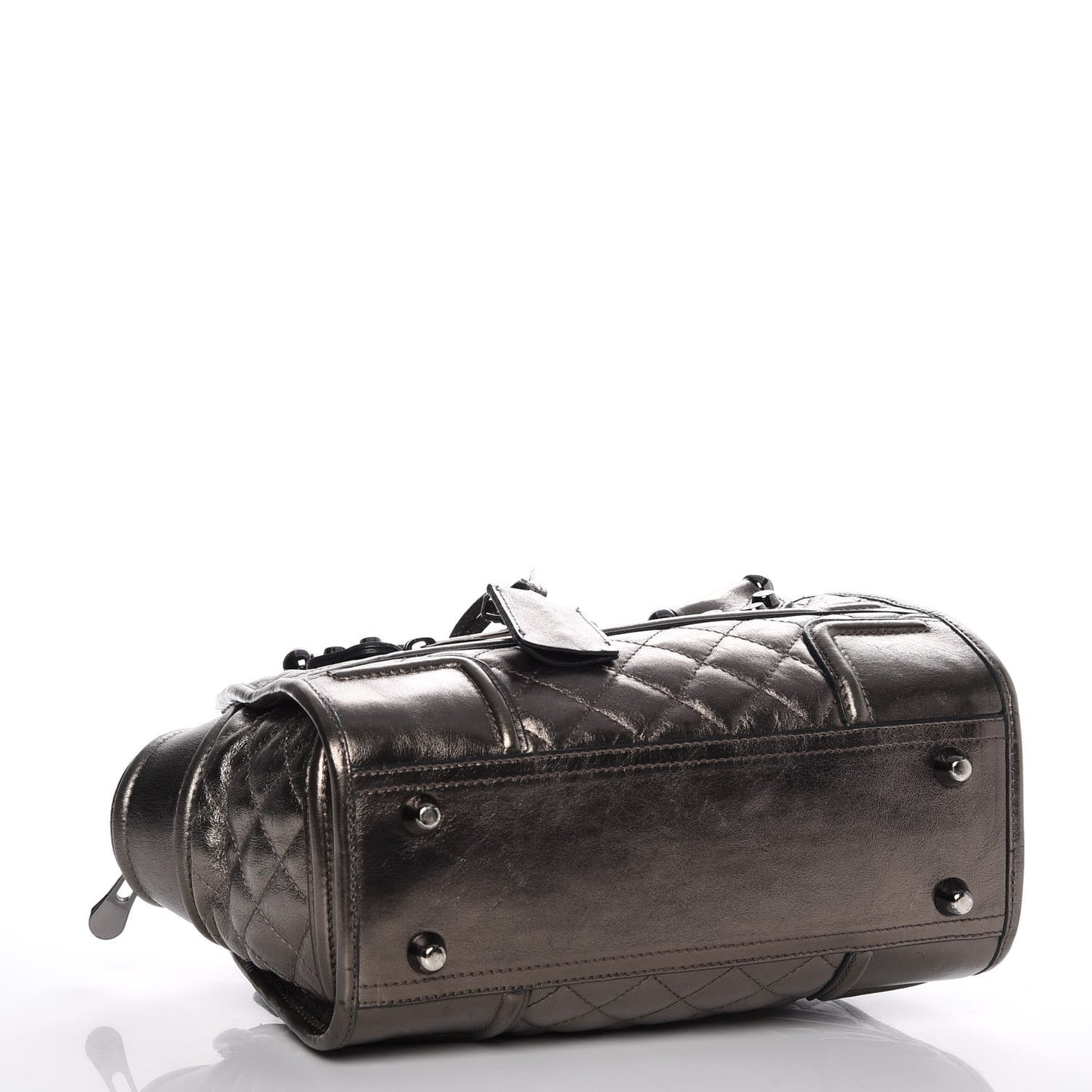 Metallic Calfskin Quilted Mini Manor Tote Pewter