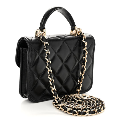 Chanel Lambskin Quilted Top Handle Flap Coin Purse With Chain Black 3 of 12