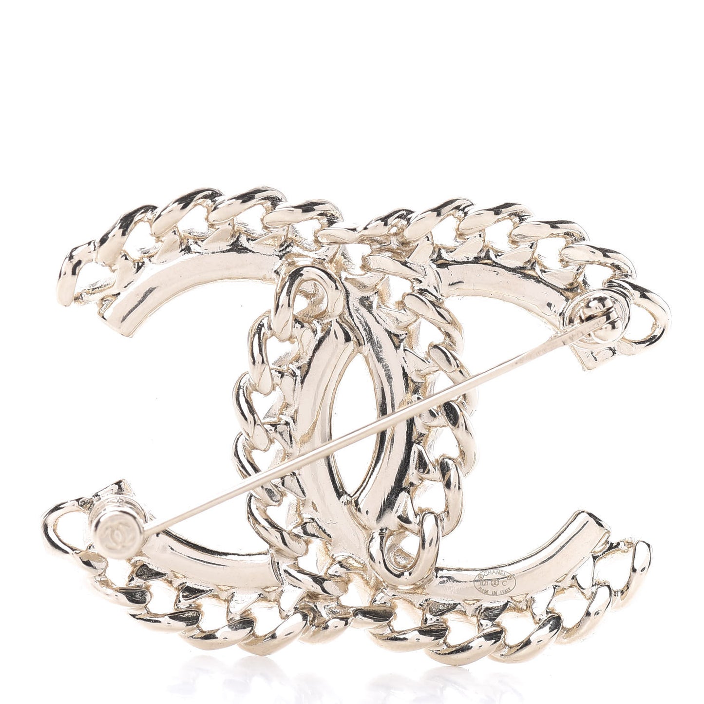 Crystal Chain CC Brooch Gold