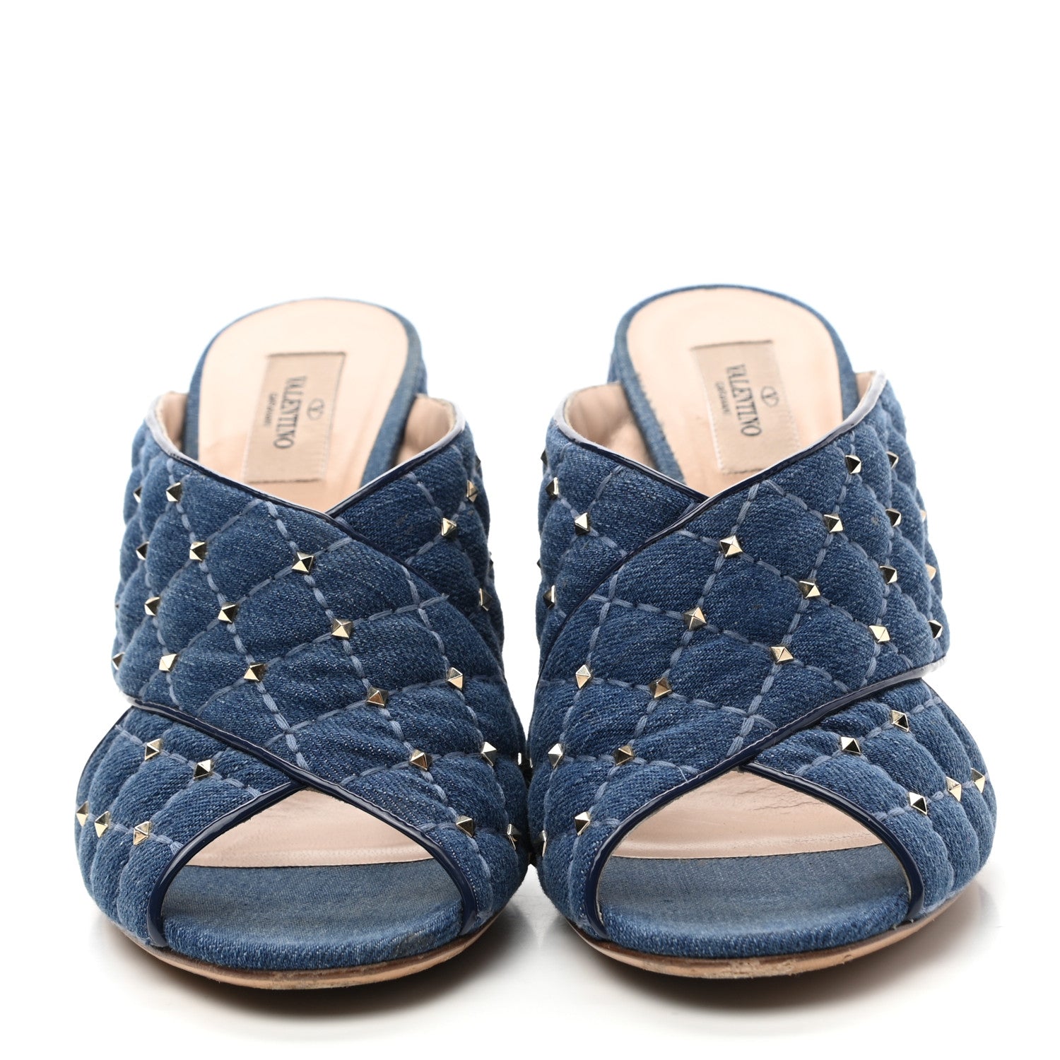 Valentino Garavani Denim Rockstud Spike Crisscross 90mm Slide Sandals 41 Light Denim 2 of 8