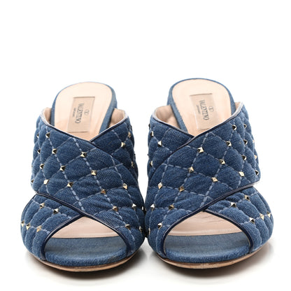 Valentino Garavani Denim Rockstud Spike Crisscross 90mm Slide Sandals 41 Light Denim 2 of 8