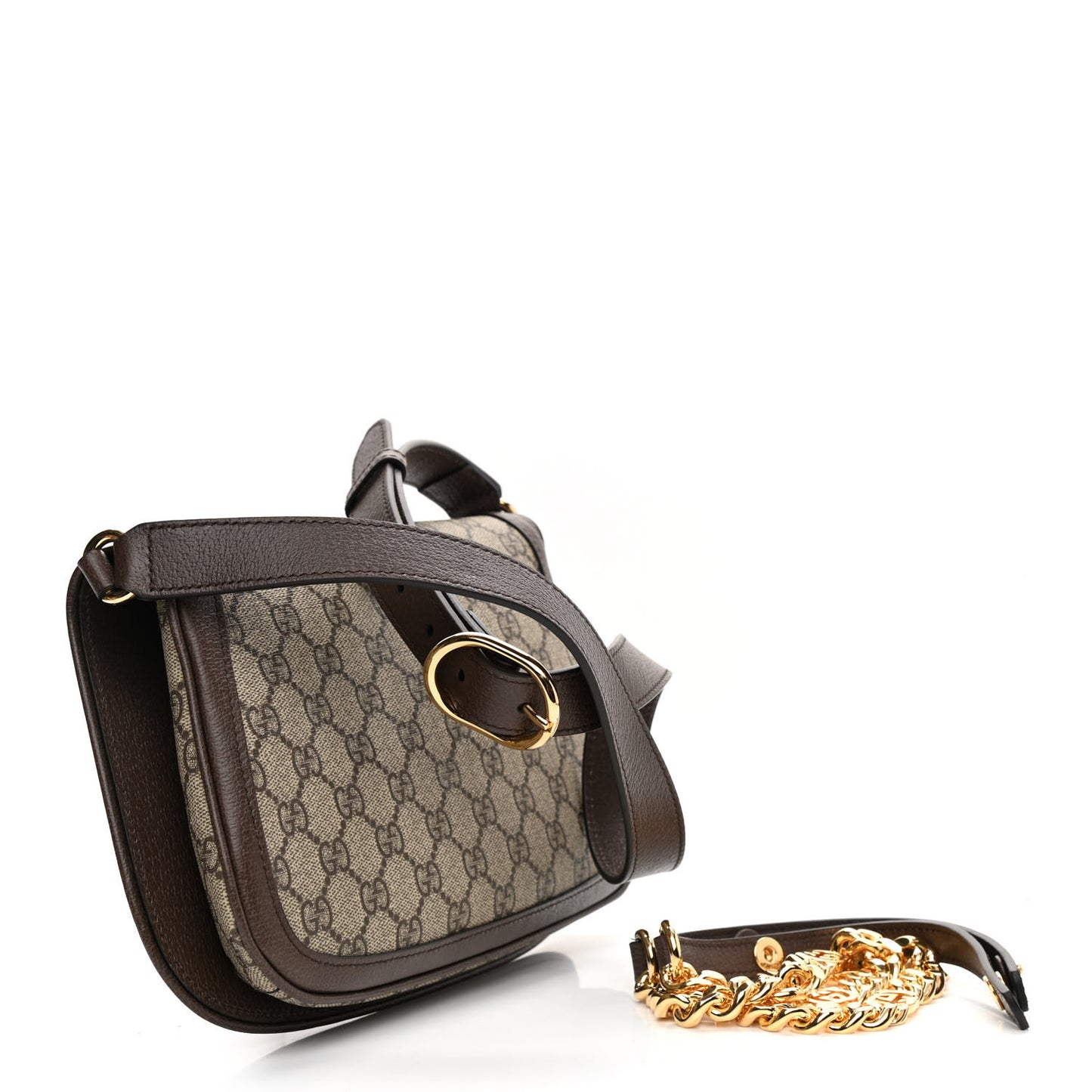 GG Supreme Monogram Textured Dollar Calfskin Blondie Chain Shoulder Flap Bag Beige Ebony New Acero