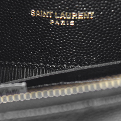 Saint Laurent Grain De Poudre Matelasse Chevron Monogram Envelope Chain Wallet Black 14 of 18