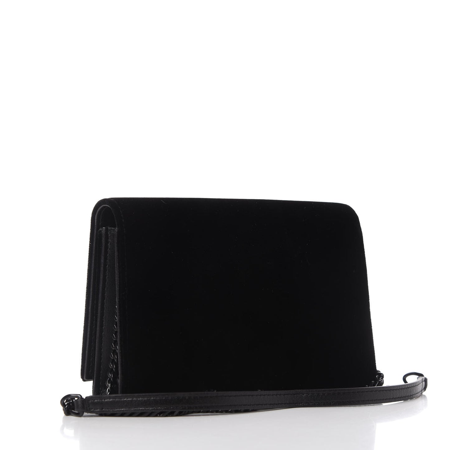 Velvet Crystal Monogram Kate Tassel Chain Wallet Black