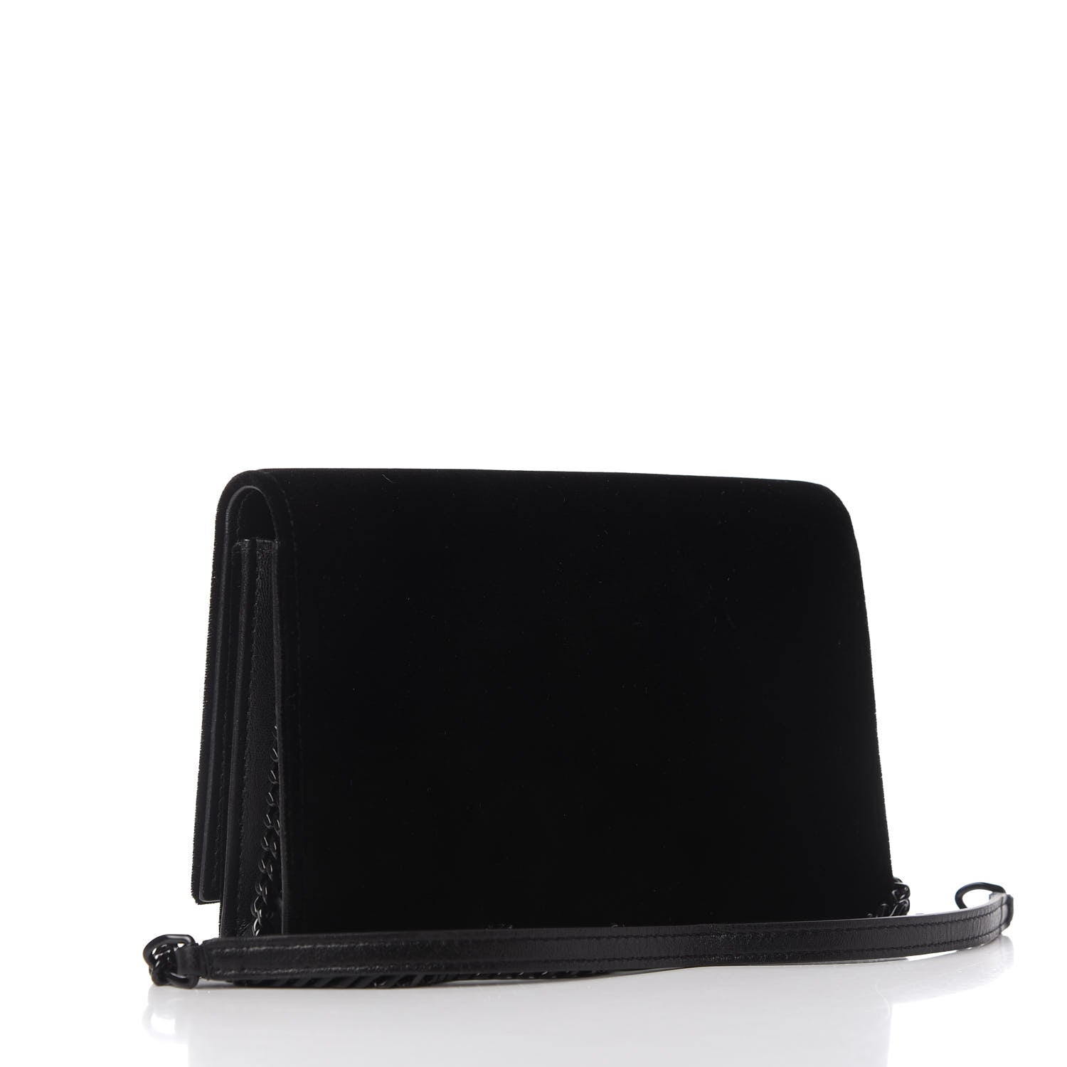 Saint Laurent Velvet Crystal Monogram Kate Tassel Chain Wallet Black 3 of 9
