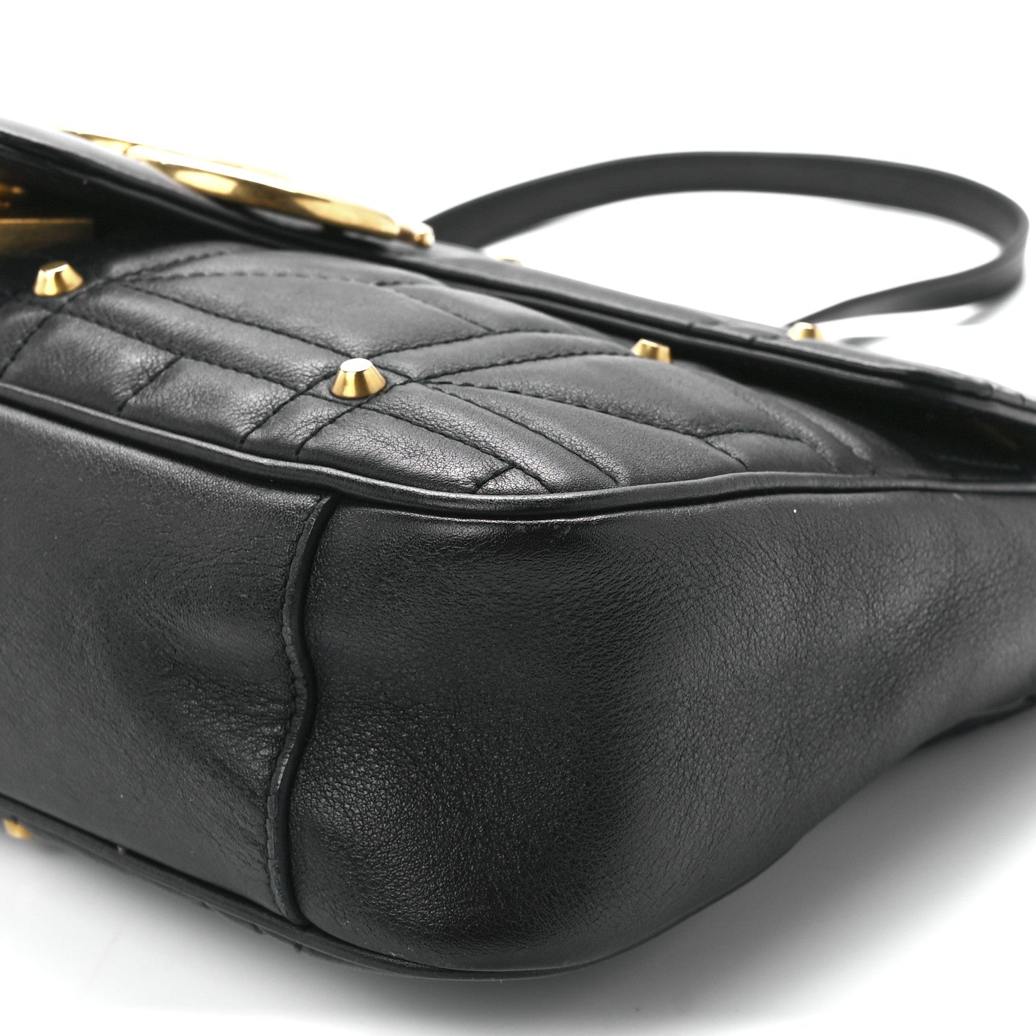 Gucci Calfskin Matelasse Studded Medium GG Marmont Shoulder Bag Black 12 of 12