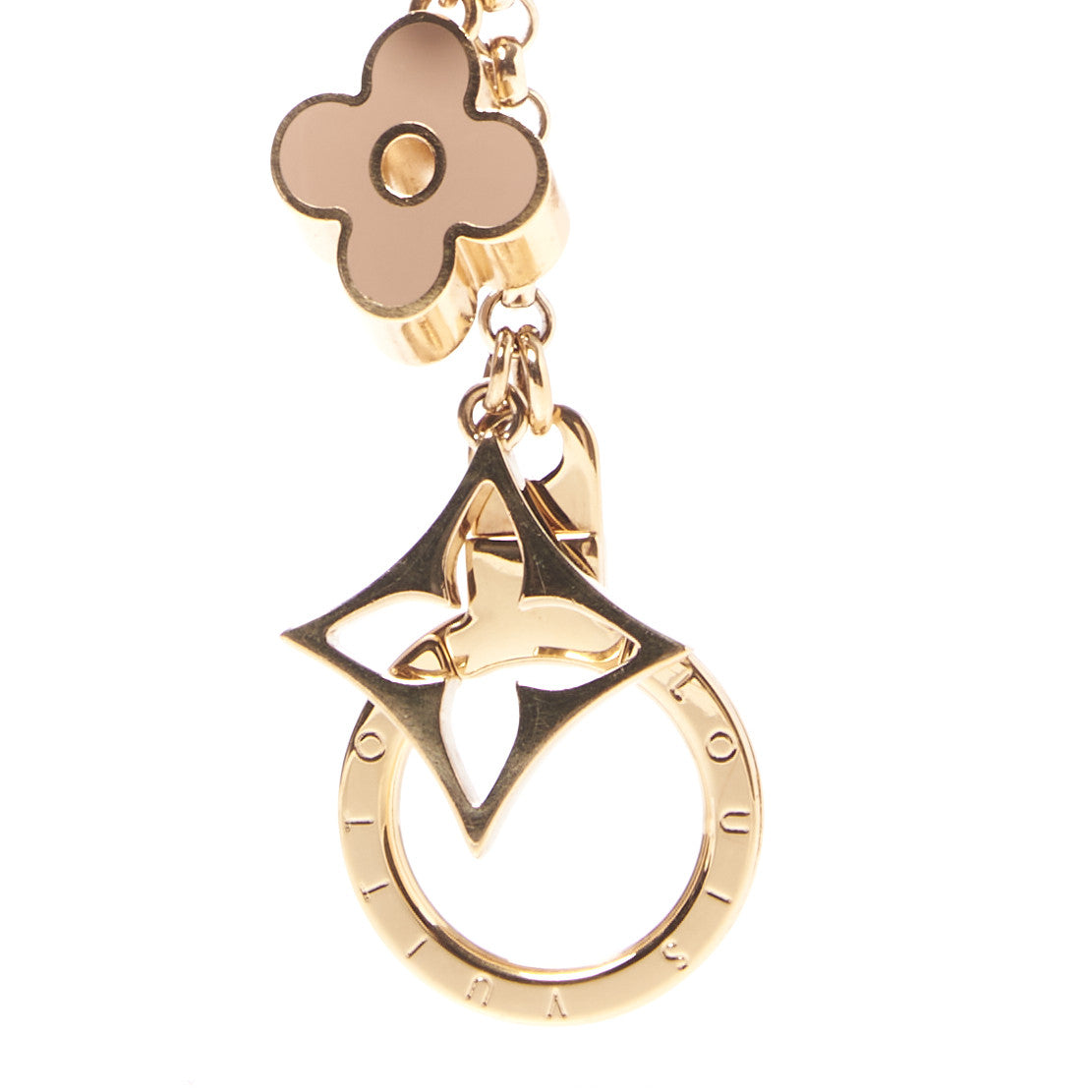 Louis Vuitton Brass Enamel Fleur De Monogram Bag Charm Chain Gold 3 of 5