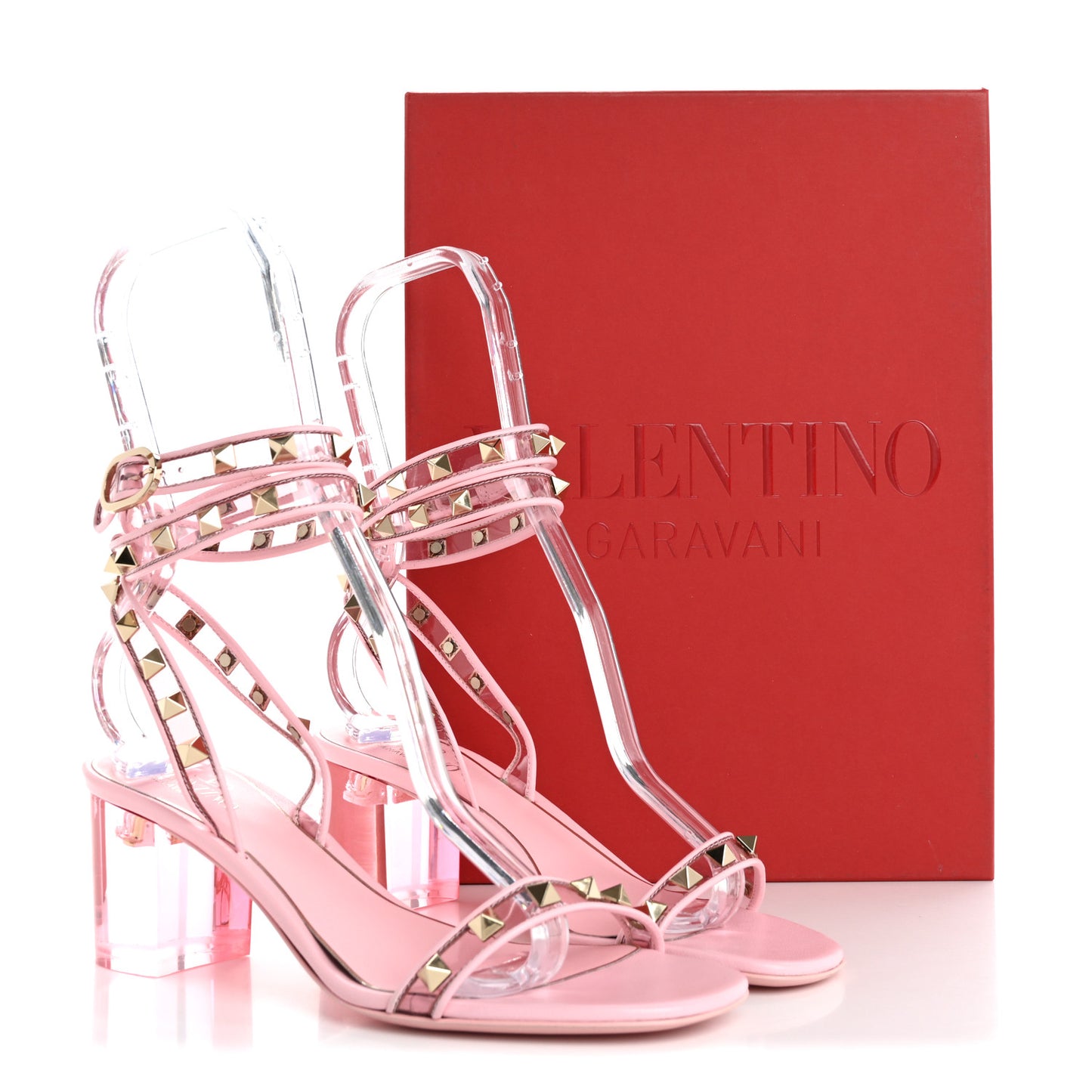 Nappa Rockstud PVC Ankle Straps Sandals 36 Rose Couture
