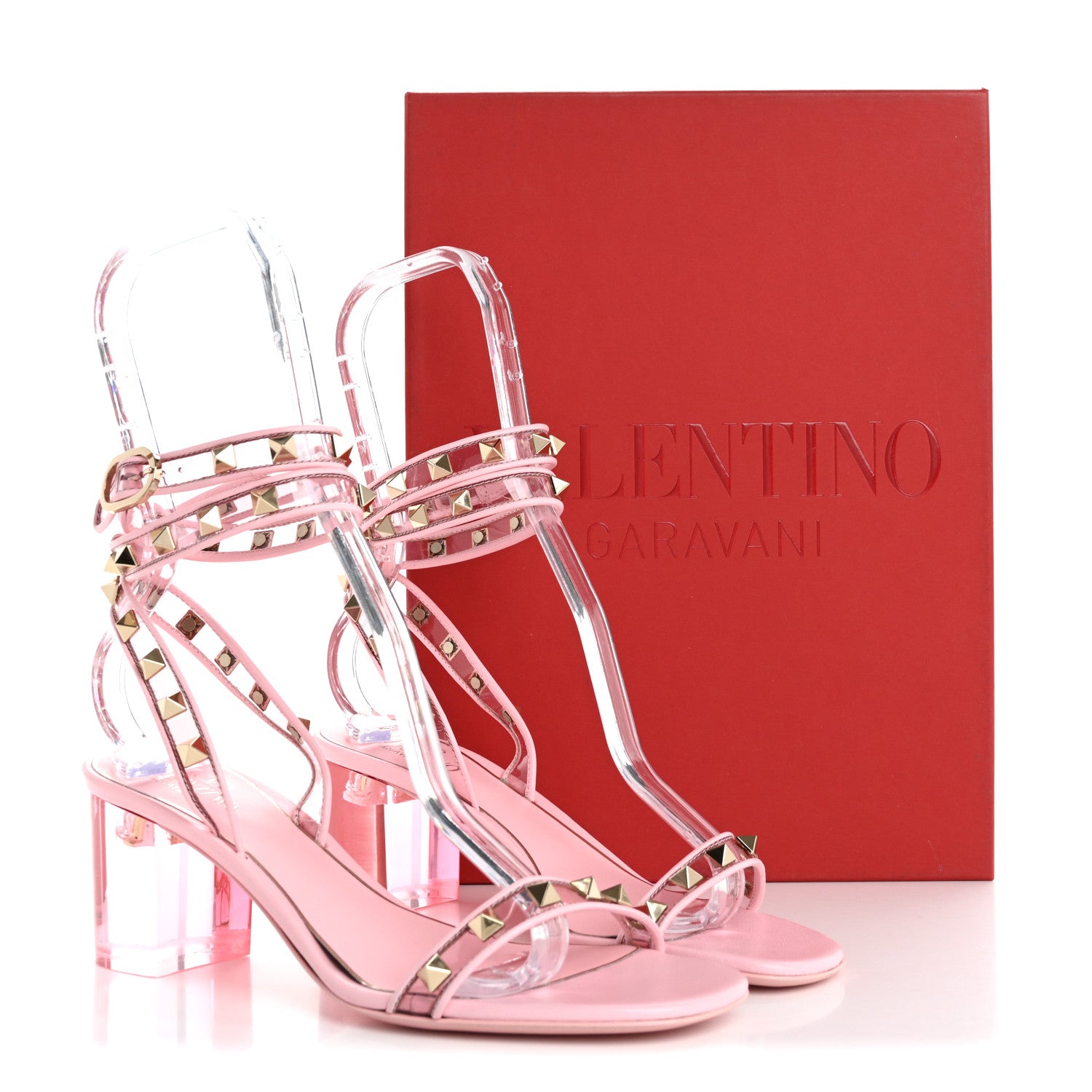 Valentino Garavani Nappa Rockstud PVC Ankle Straps Sandals 36 Rose Couture 12 of 12