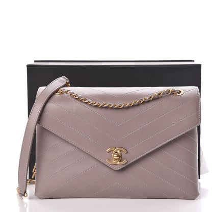 Chanel Lambskin Chevron Stitched Medium Envelope Flap Light Grey 13 of 13