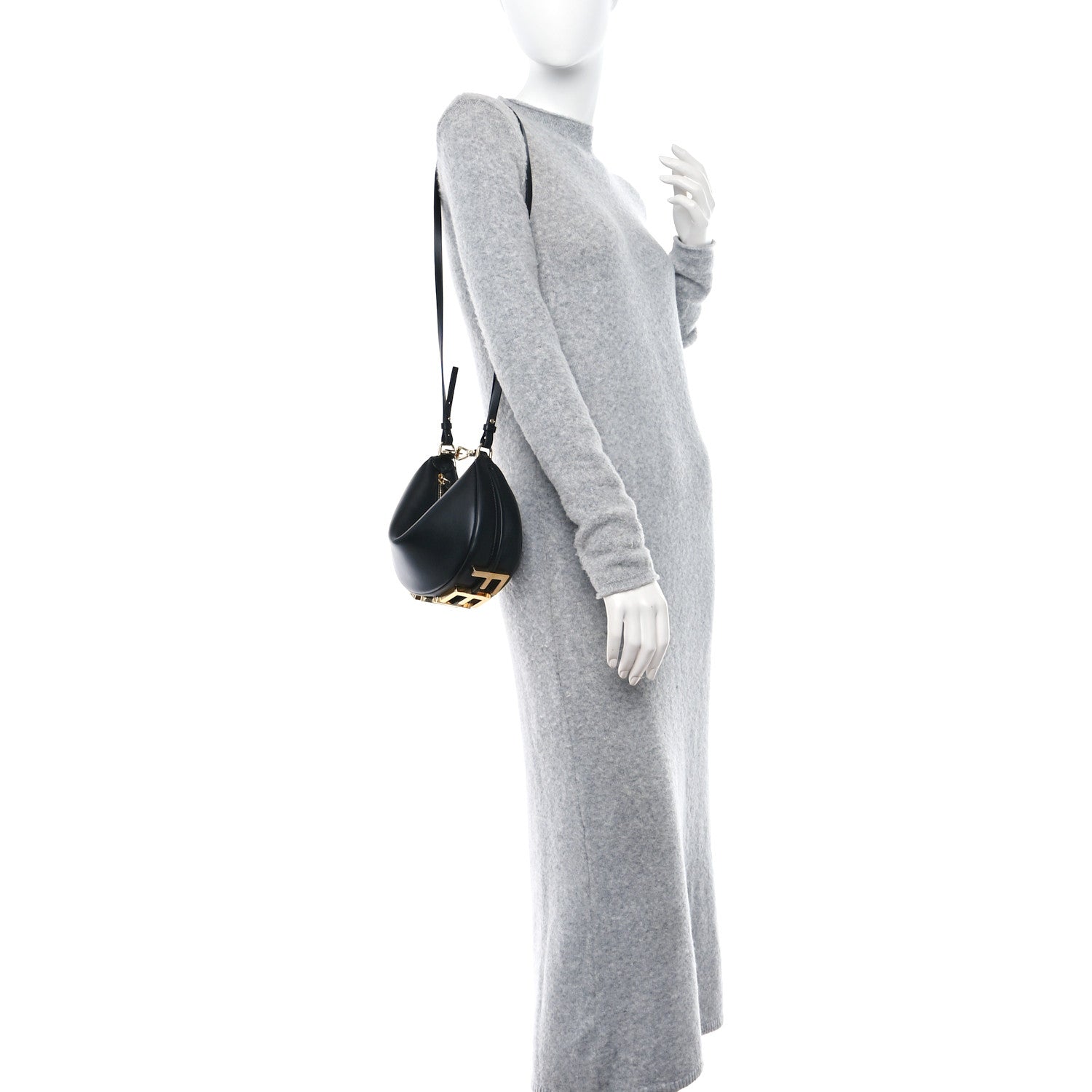 Fendi Vitello Grace Matte Mini graphy Hobo Bag Black 2 of 9
