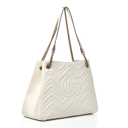 Gucci Calfskin Matelasse Medium GG Marmont Shoulder Tote Bag White 3 of 9