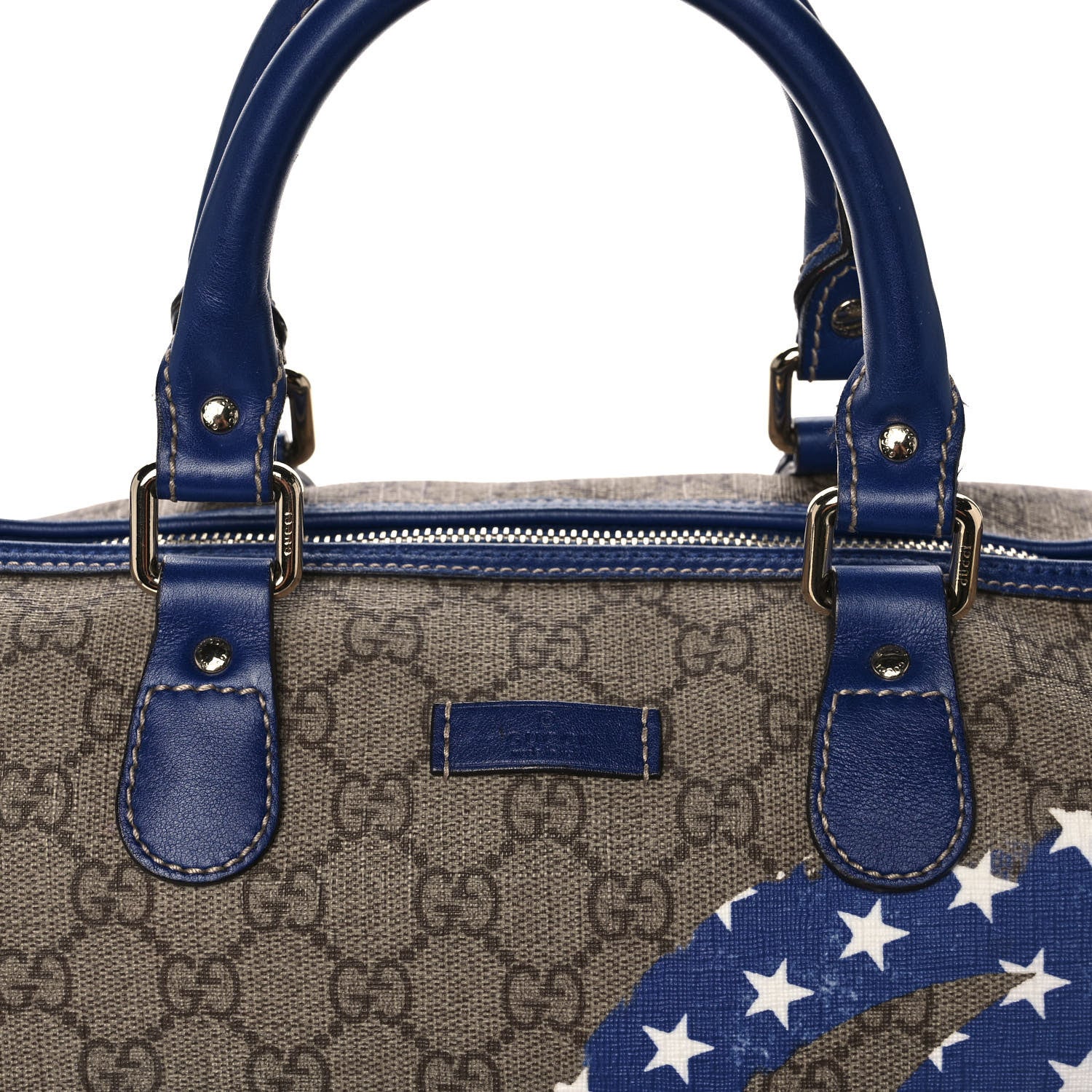 Gucci GG Plus Monogram Medium Boston USA Flag Unicef Duffle Blue 9 of 18