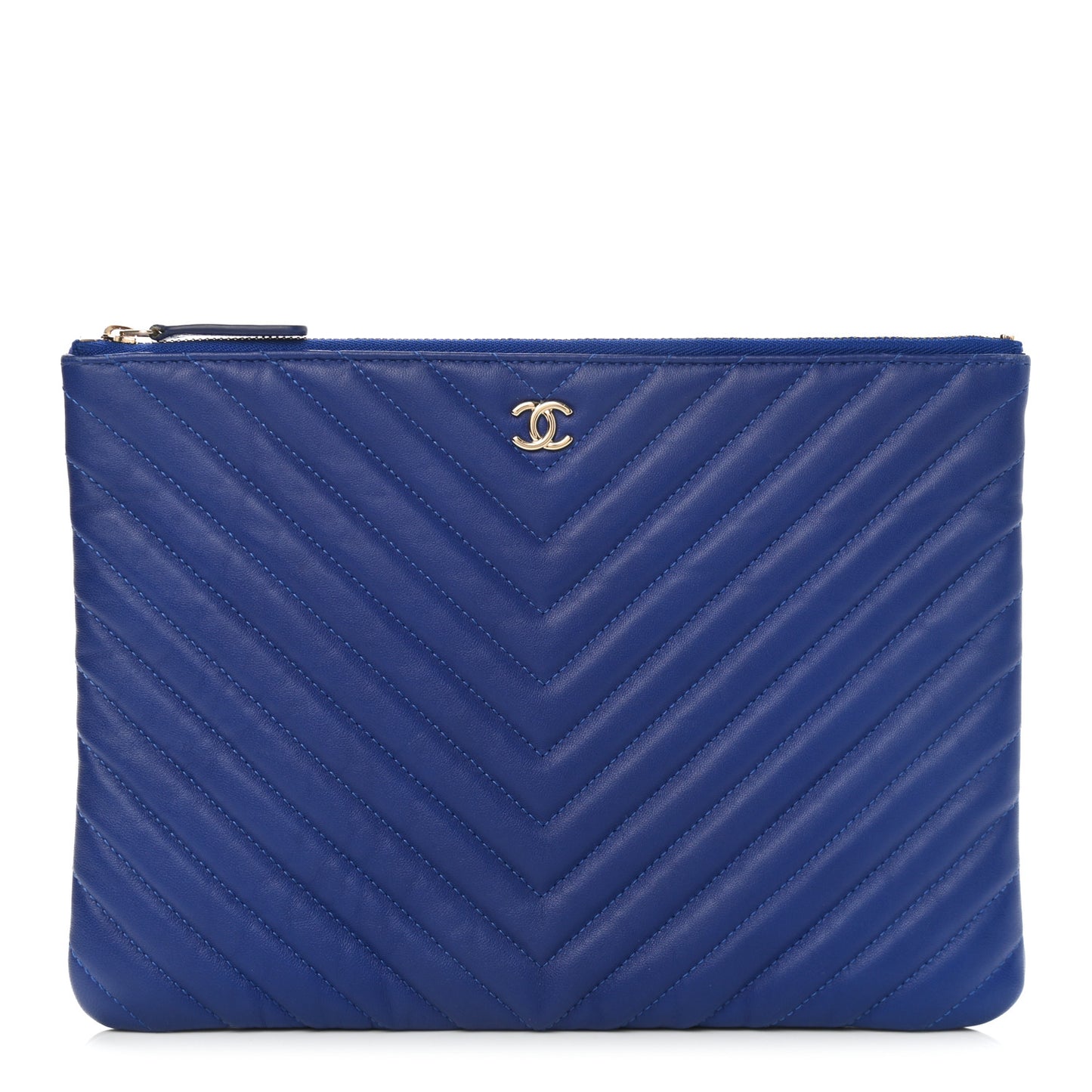 Lambskin Chevron Quilted Medium Cosmetic Case Blue