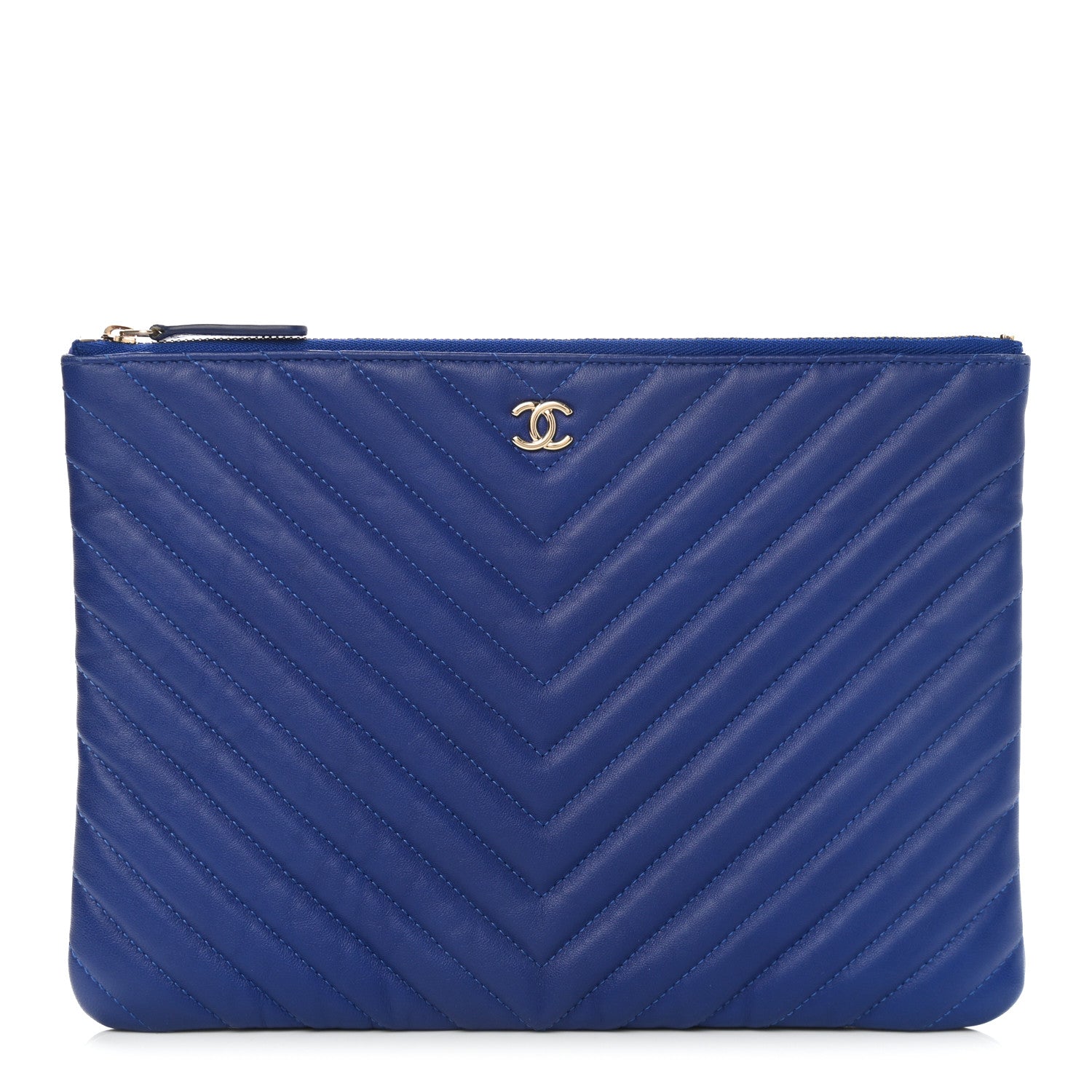 Chanel Lambskin Chevron Quilted Medium Cosmetic Case Blue 1 of 7