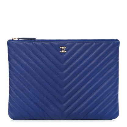 Chanel Lambskin Chevron Quilted Medium Cosmetic Case Blue 1 of 7