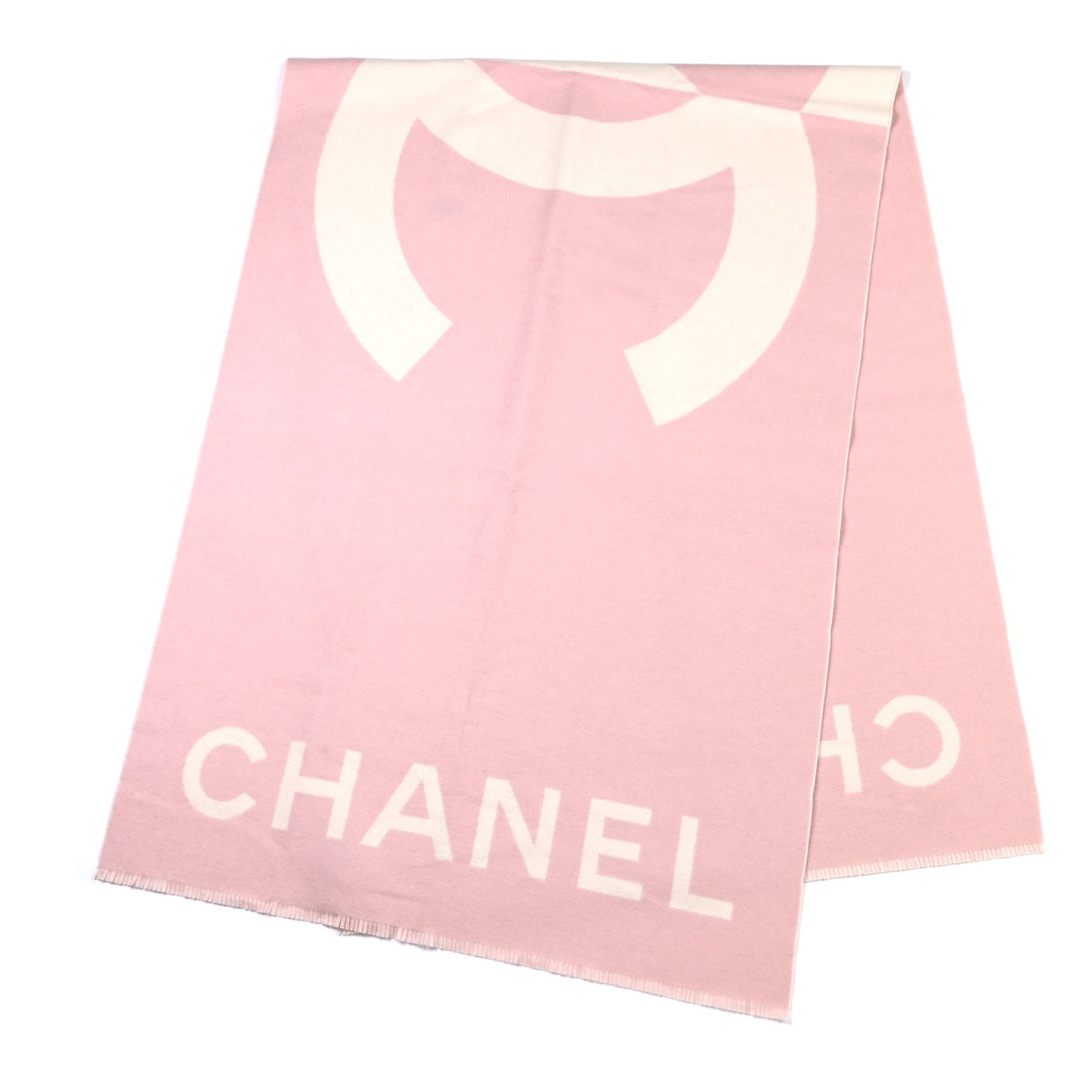 Cashmere CC Fringe Stole Pink White
