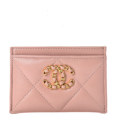 Chanel Shiny Goatskin Quilted Chanel 19 Card Holder Light Pink 1 of 9
