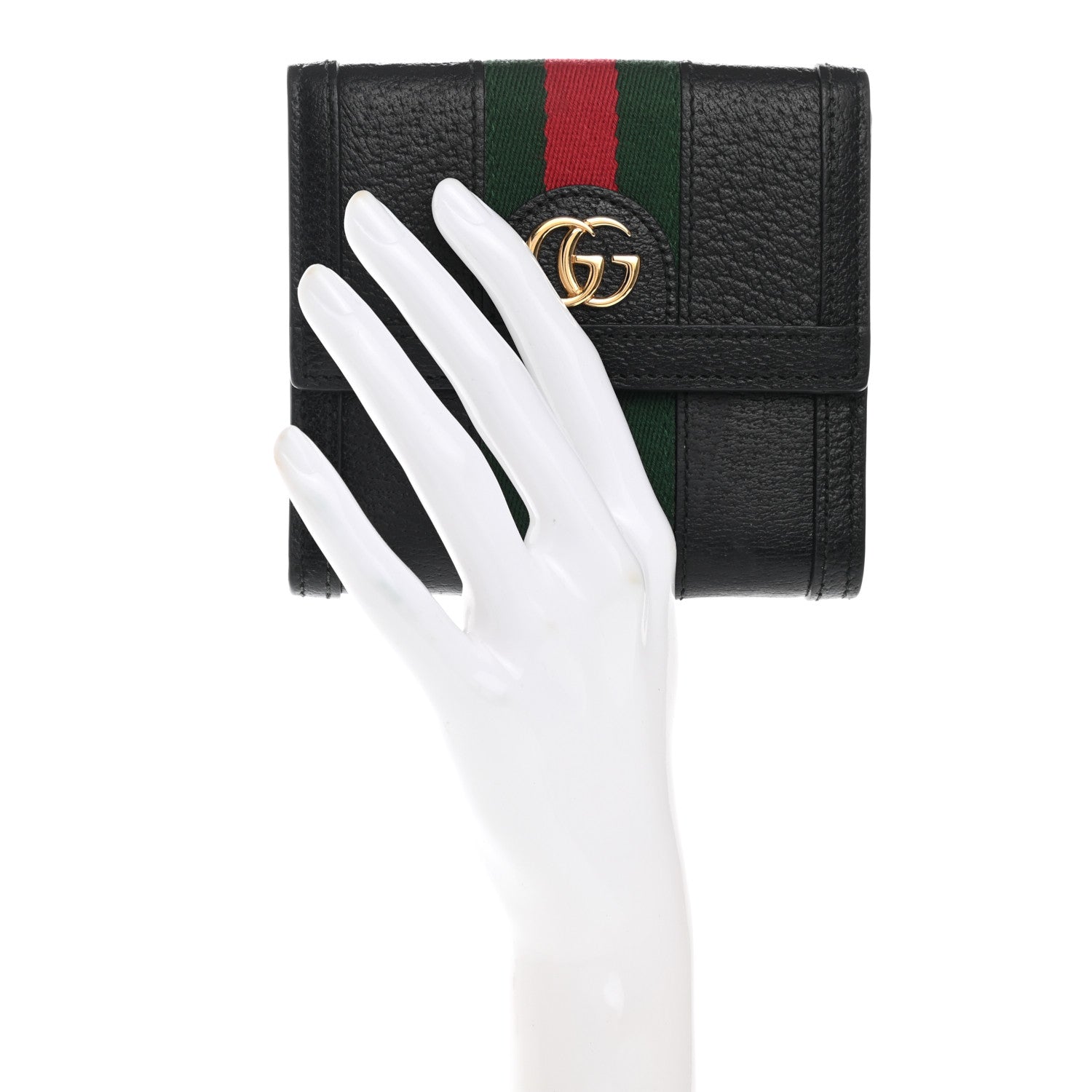 Gucci Textured Calfskin Web Ophidia French Flap Wallet Black 2 of 7