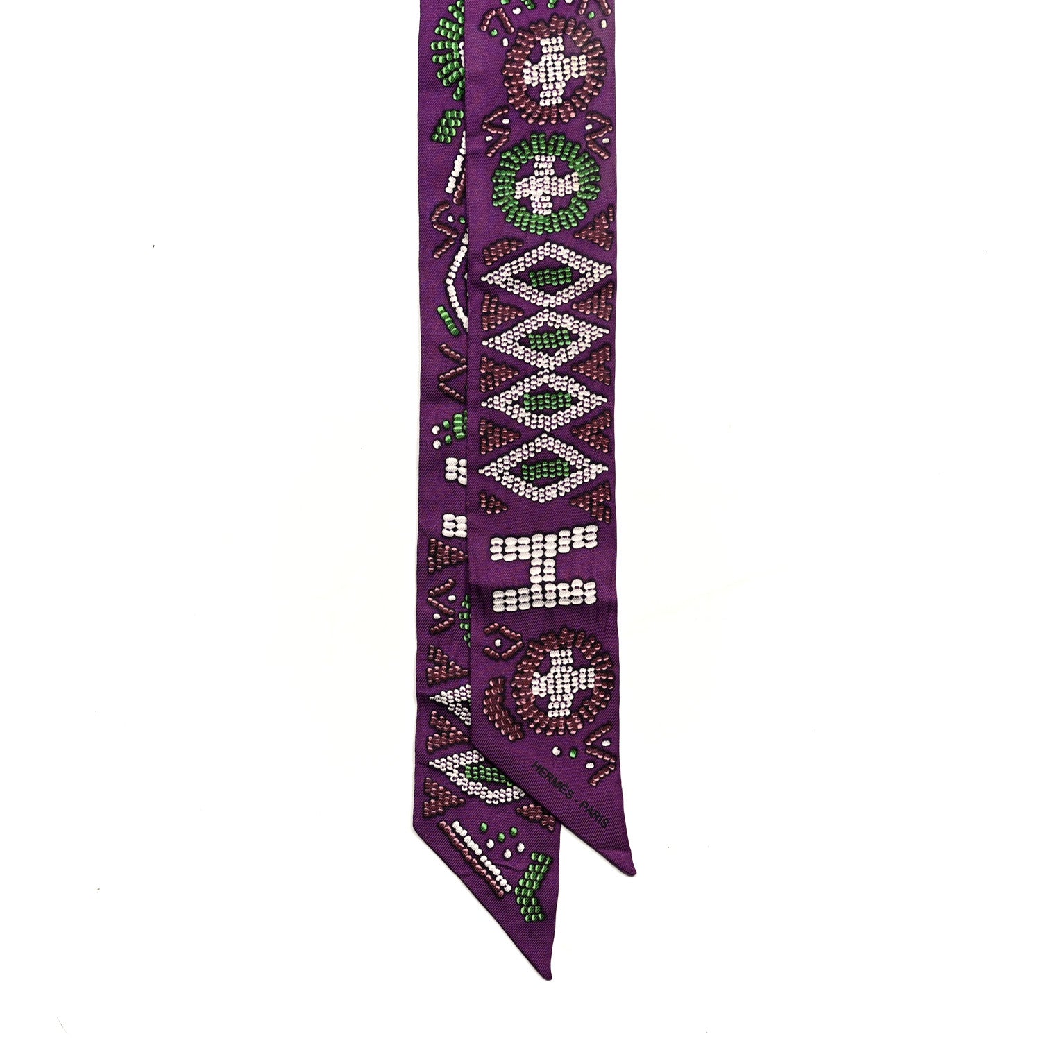 Hermes Silk Kelly En Perles Twilly Violet Vert Lie De Vin 2 of 4