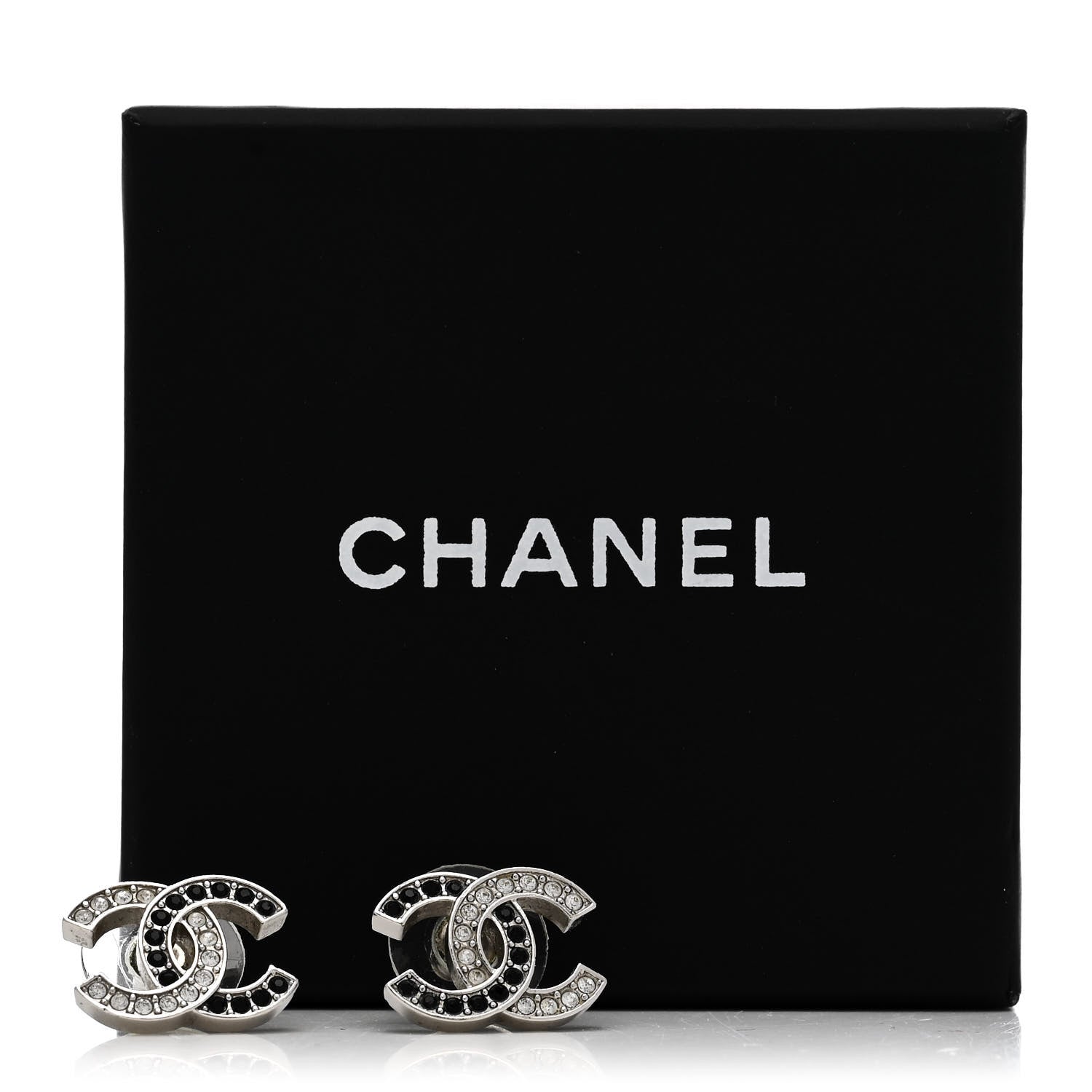 Chanel Crystal CC Earrings Silver Black 5 of 5