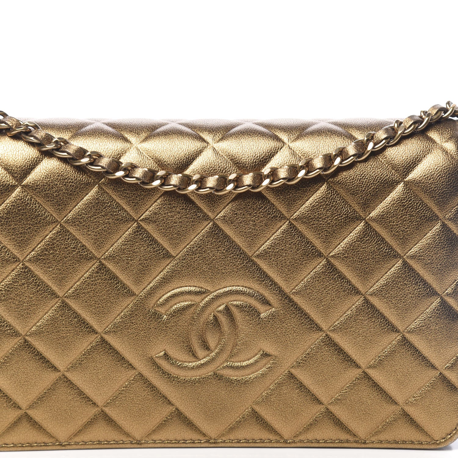 Chanel Metallic Goatskin Quilted Diamond CC Wallet On Chain WOC Gold 11 of 14
