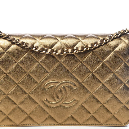 Chanel Metallic Goatskin Quilted Diamond CC Wallet On Chain WOC Gold 11 of 14