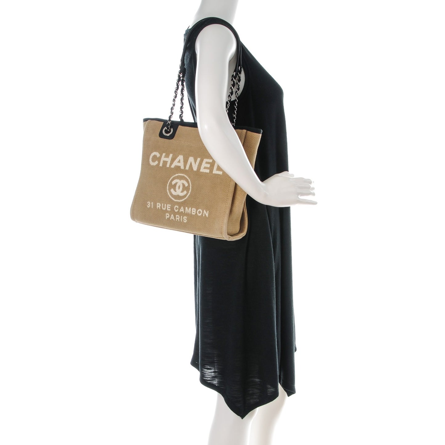 Canvas Mini Deauville Tote Beige Black