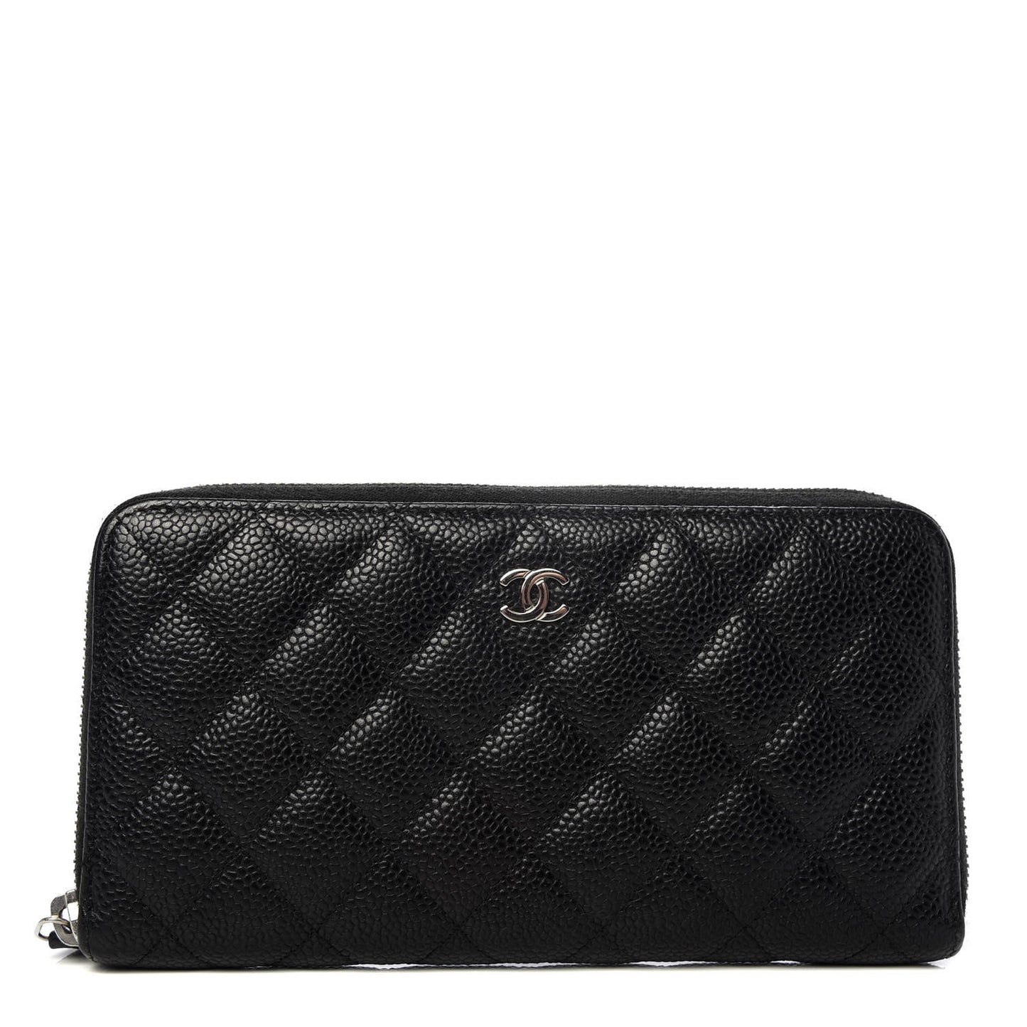 Caviar Quilted Large Gusset Zip Around Wallet Black
