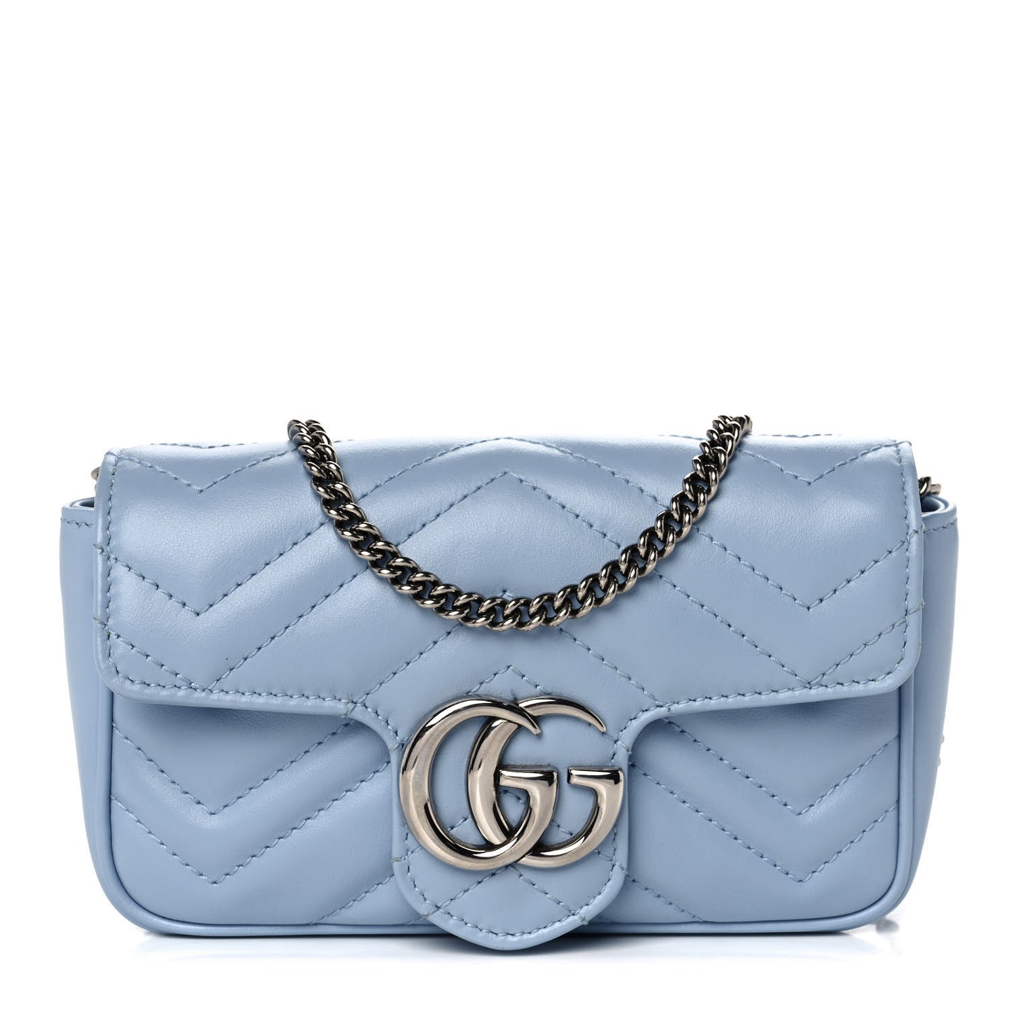 Calfskin Matelasse Super Mini GG Marmont Shoulder Bag Porcelain Light Blue