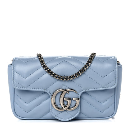 Gucci Calfskin Matelasse Super Mini GG Marmont Shoulder Bag Porcelain Light Blue 1 of 12