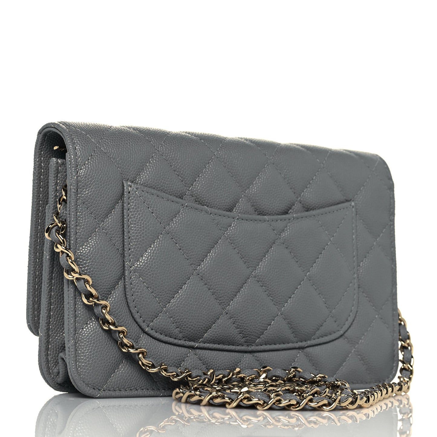 Caviar Quilted Wallet On Chain WOC Dark Grey