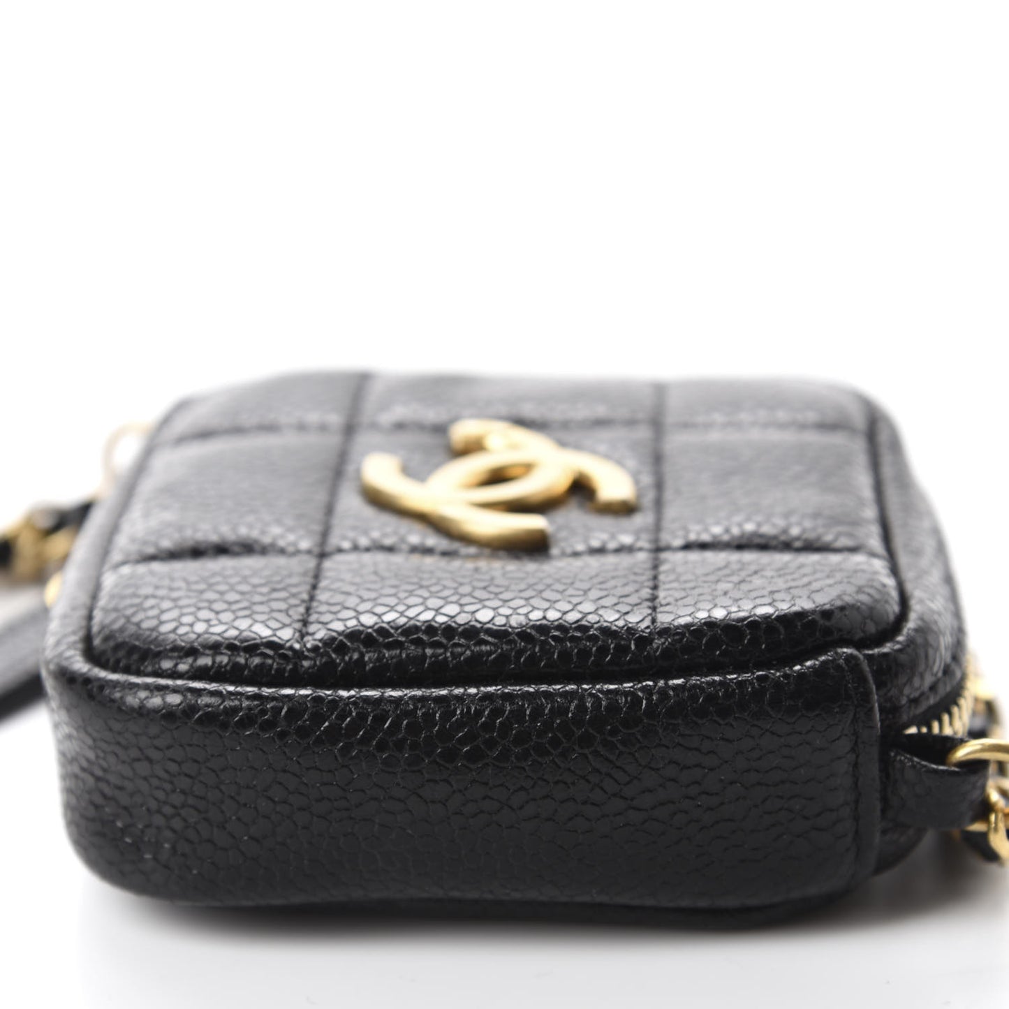 Caviar Quilted Diamond Coin Purse With Chain Black