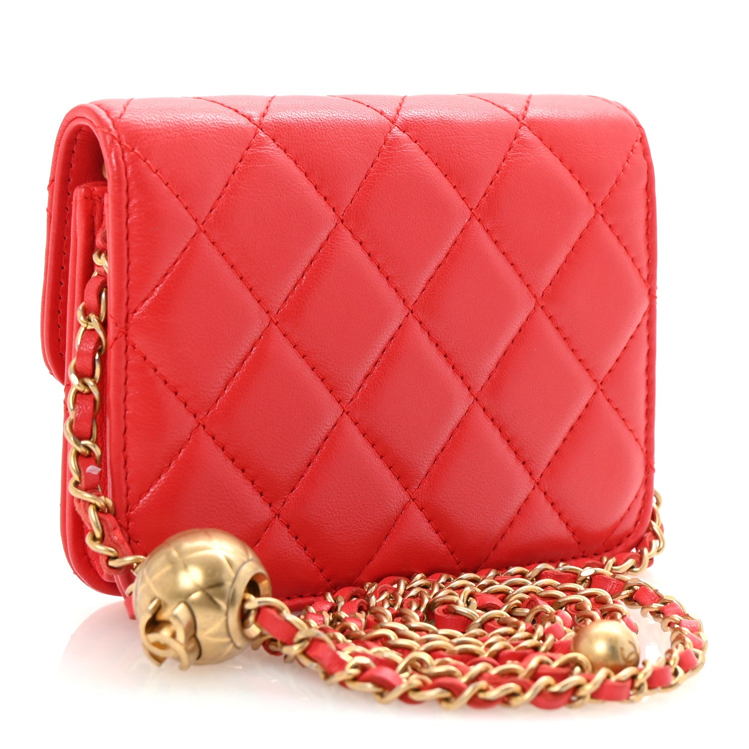 Chanel Lambskin Quilted Pearl Crush Clutch With Chain Red 3 of 11