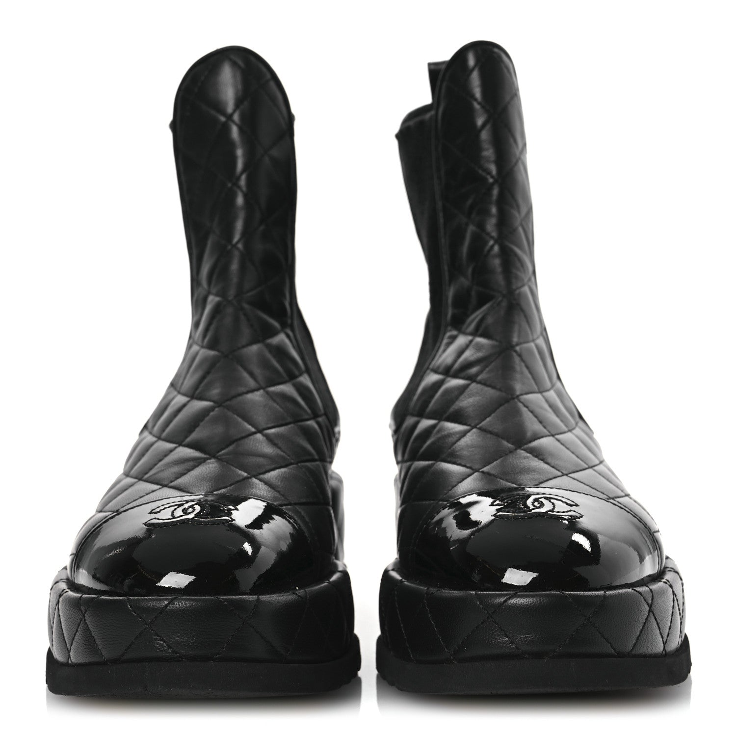 Chanel Lambskin Patent CC Cap Toe Quilted Short Platform Boots 39.5 Black 3 of 12