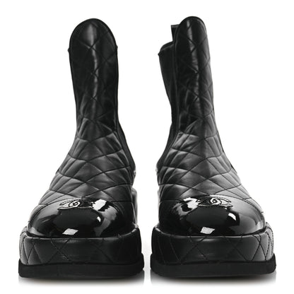 Chanel Lambskin Patent CC Cap Toe Quilted Short Platform Boots 39.5 Black 3 of 12