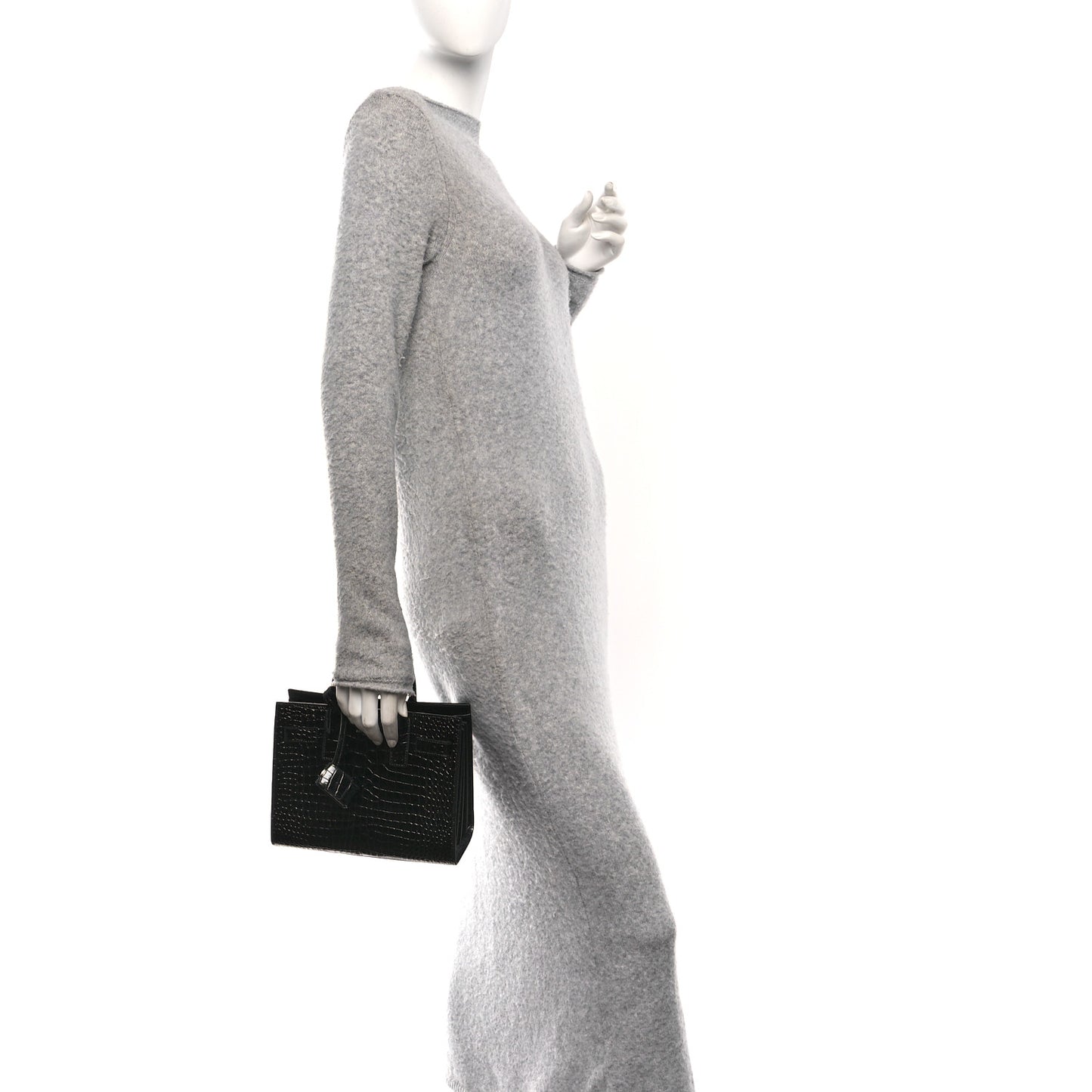 Calfskin Crocodile Embossed Nano Sac De Jour Black
