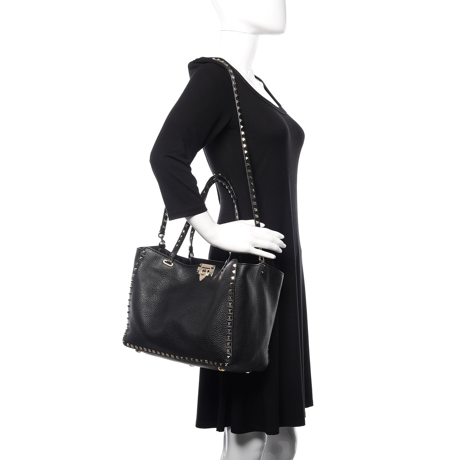 Valentino Garavani Pebbled Calfskin Medium Rockstud Tote Black 2 of 10