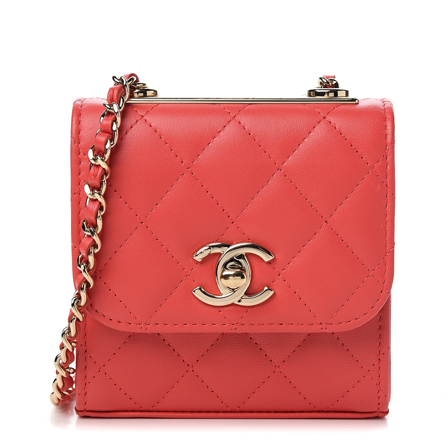 Lambskin Quilted Mini Trendy CC Chain Wallet Red