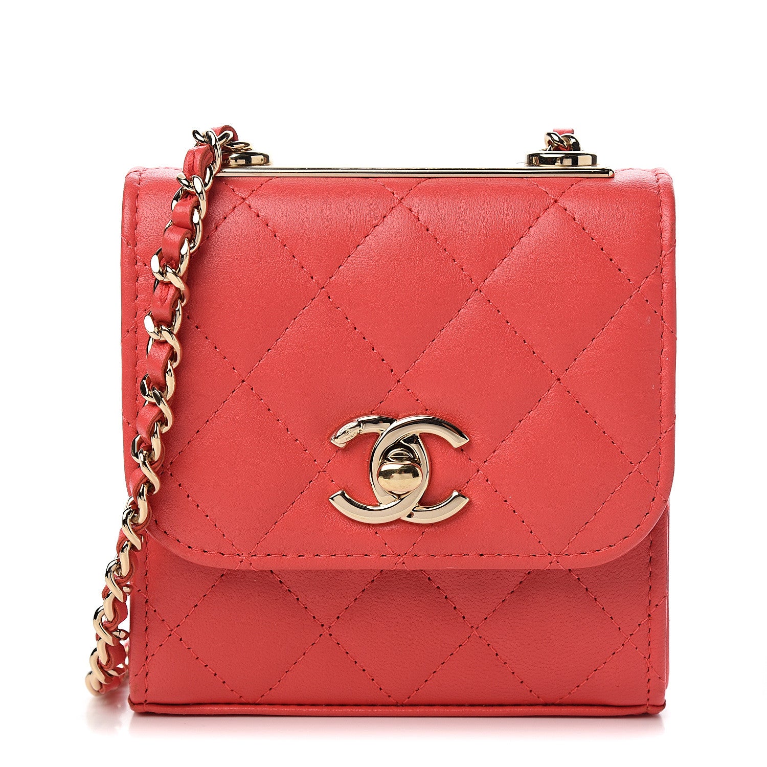 Chanel Lambskin Quilted Mini Trendy CC Chain Wallet Red 1 of 10