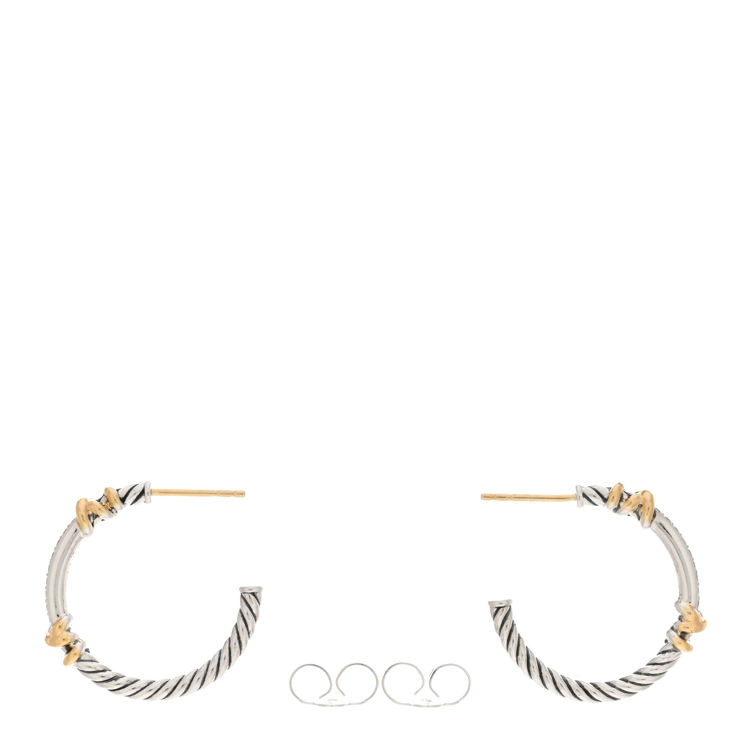 David Yurman Sterling Silver 18K Yellow Gold Diamond Petite Helena Wrap Hoop Earrings 3 of 4