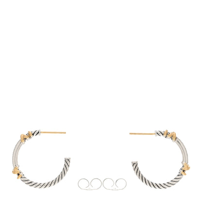 David Yurman Sterling Silver 18K Yellow Gold Diamond Petite Helena Wrap Hoop Earrings 3 of 4