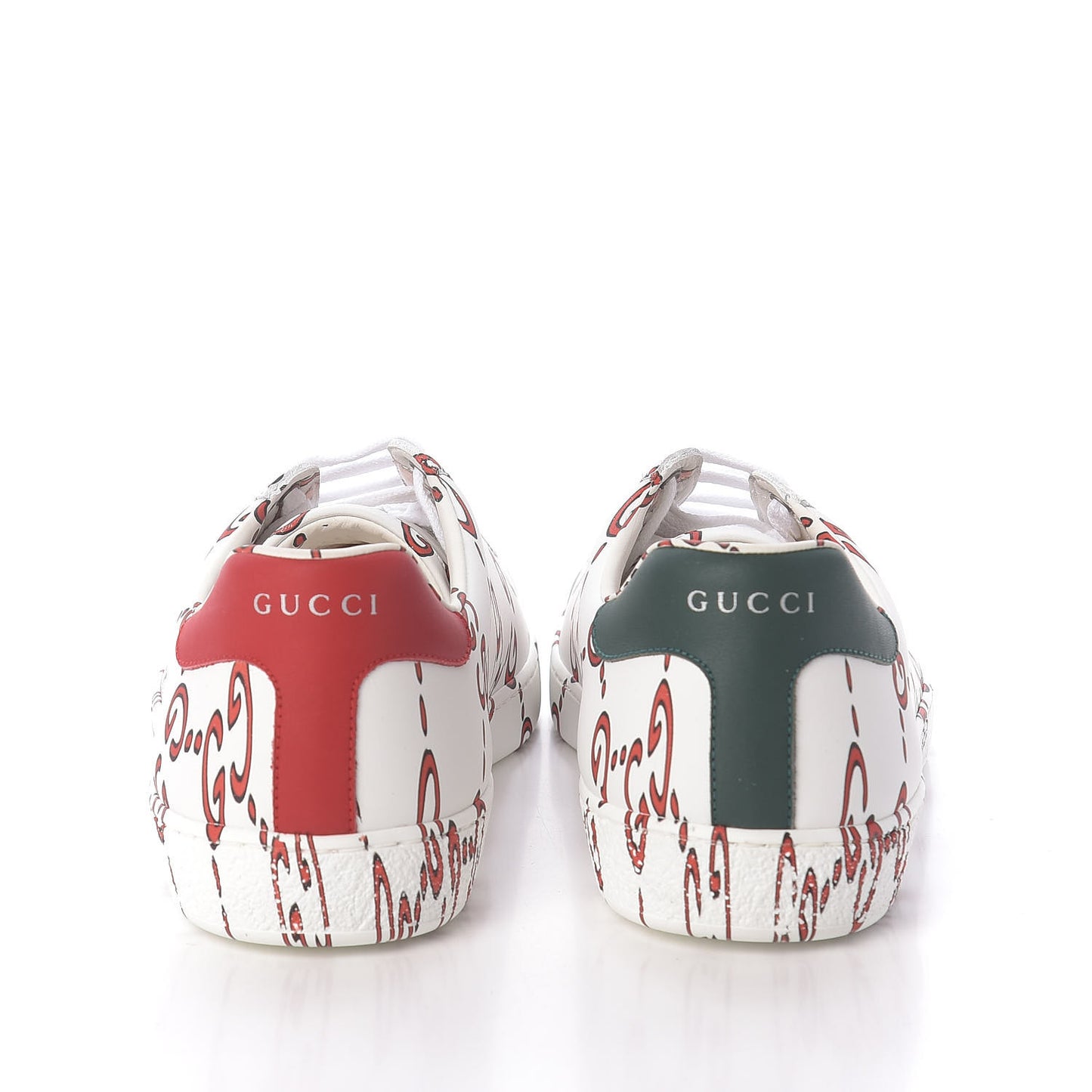 Calfskin GucciGhost Print Mens Ace Sneakers 9 White Hibiscus Red