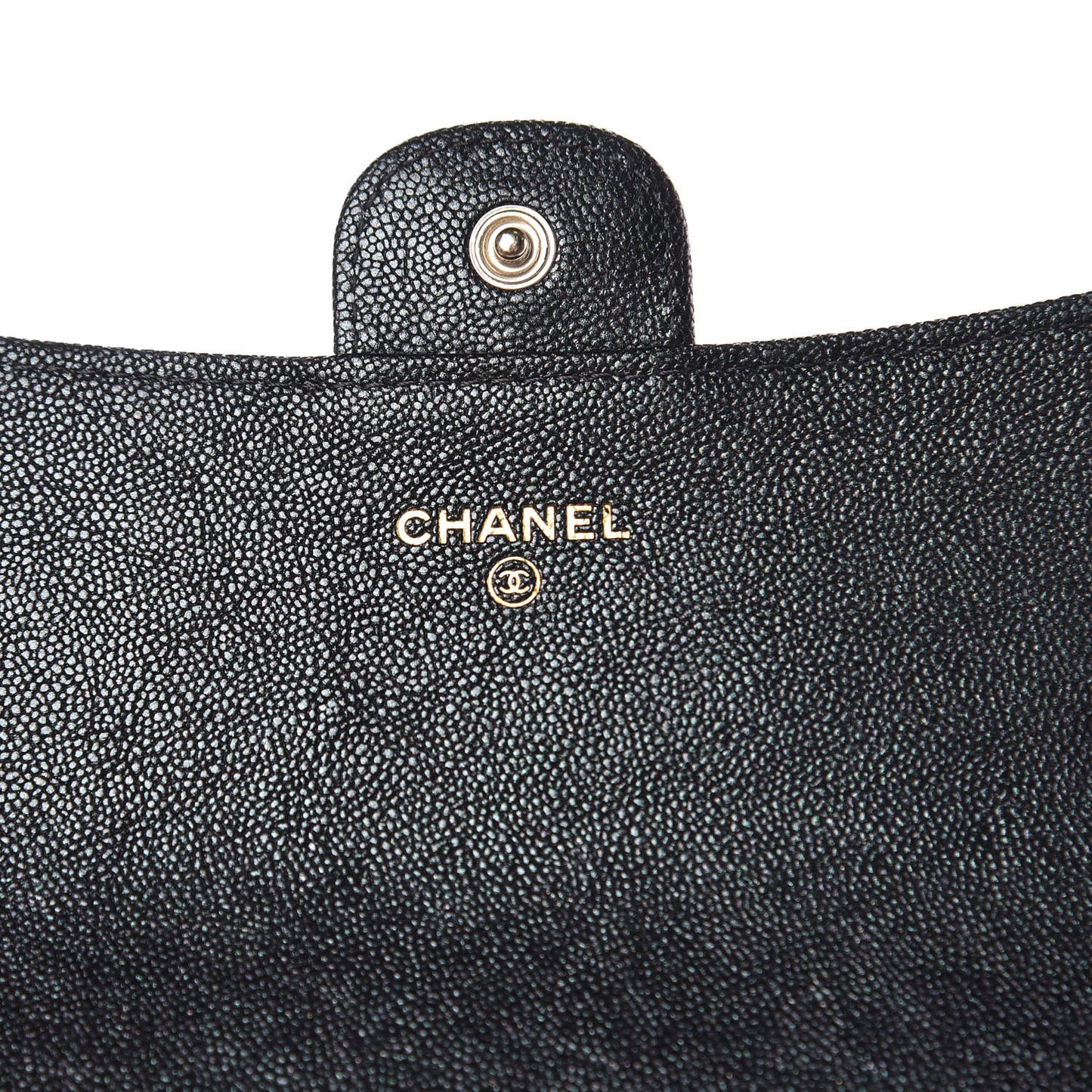Iridescent Caviar Quilted Medium Flap Wallet Black
